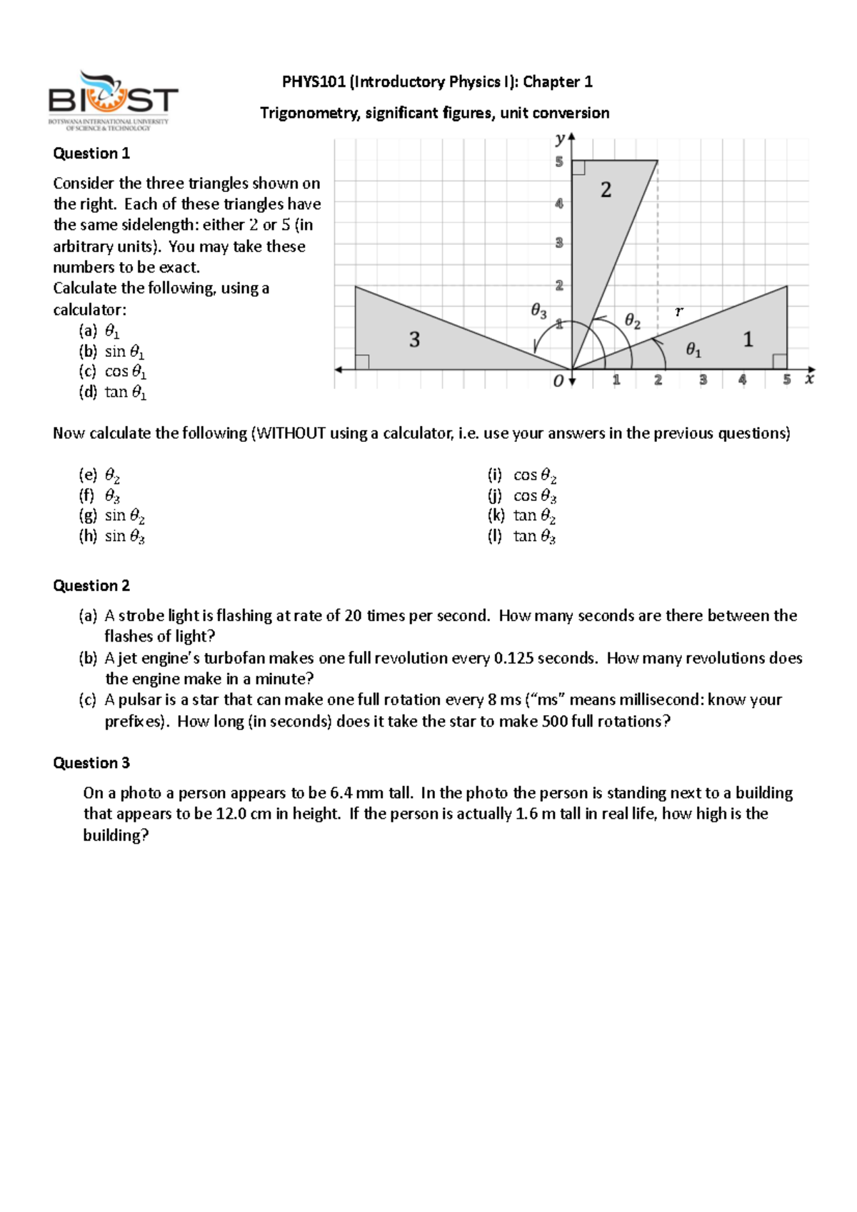 PHYS101: Chapter 1 Trigonometry & Unit Conversion Questions - Studocu