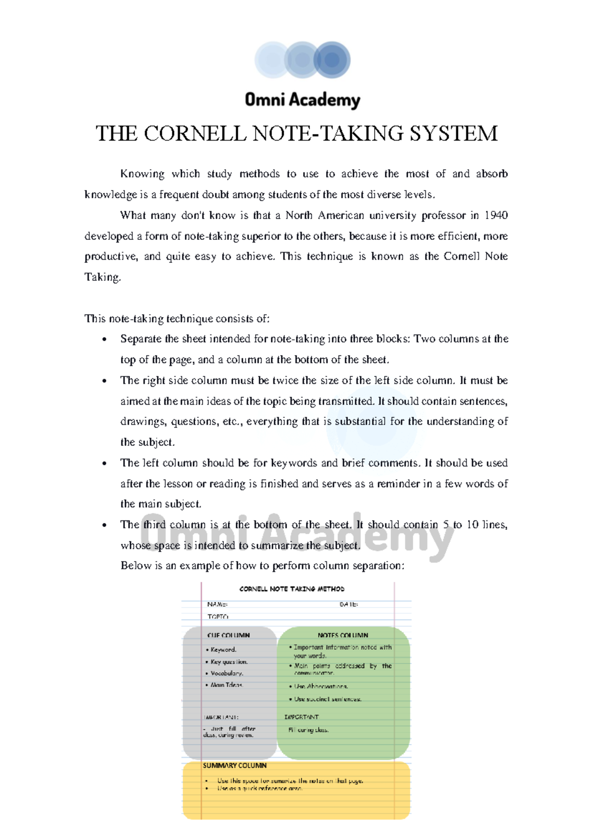 Cornell+System - THE CORNELL NOTE-TAKING SYSTEM Knowing which study ...