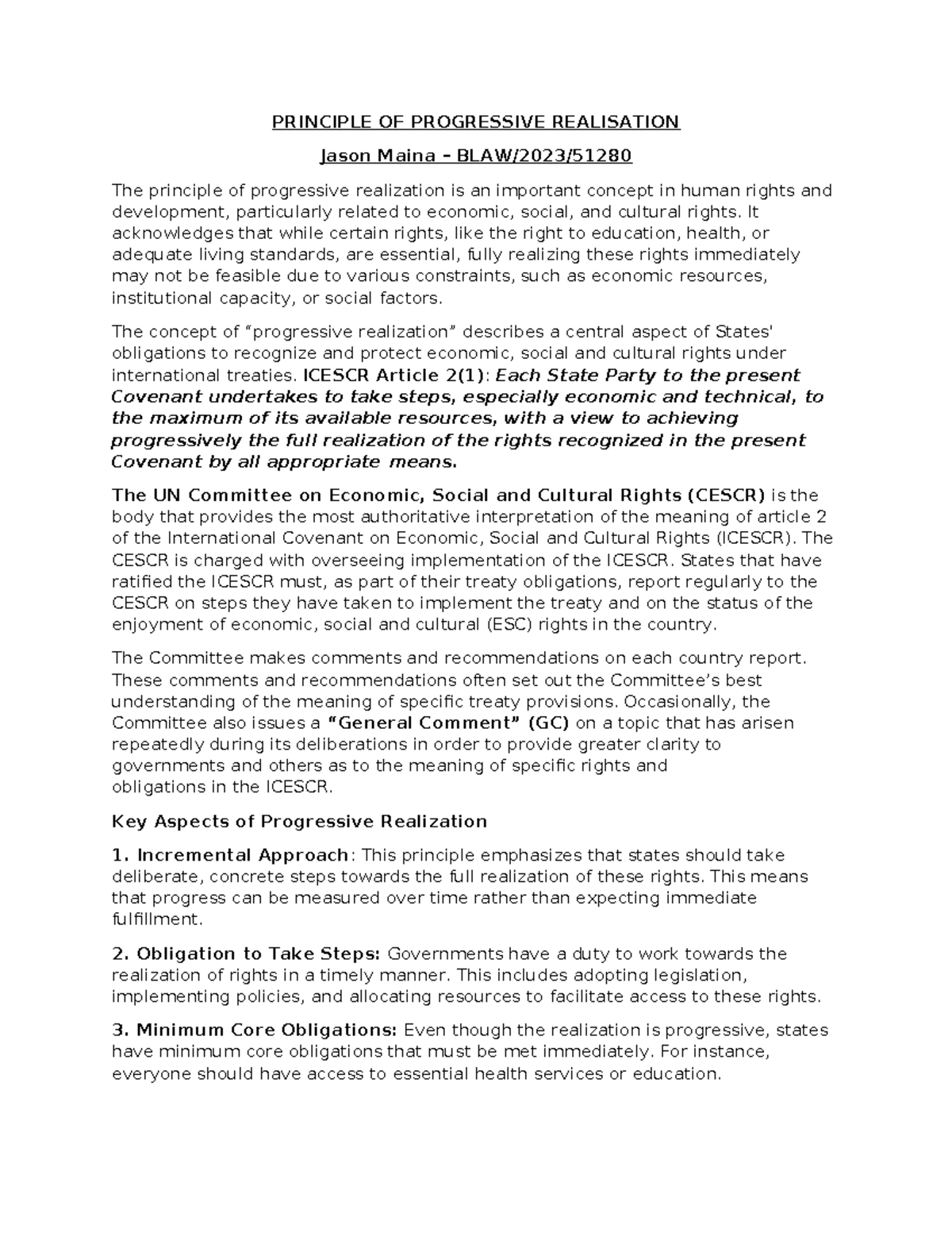 Principle of Progressive Realization in Human Rights - BLAW/2023 - Studocu