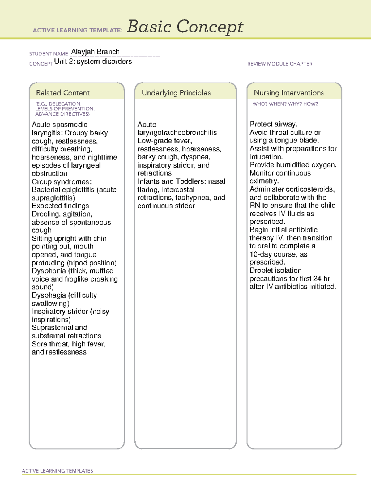 Basic Concepts in Nursing: Active Learning Templates Guide - Studocu