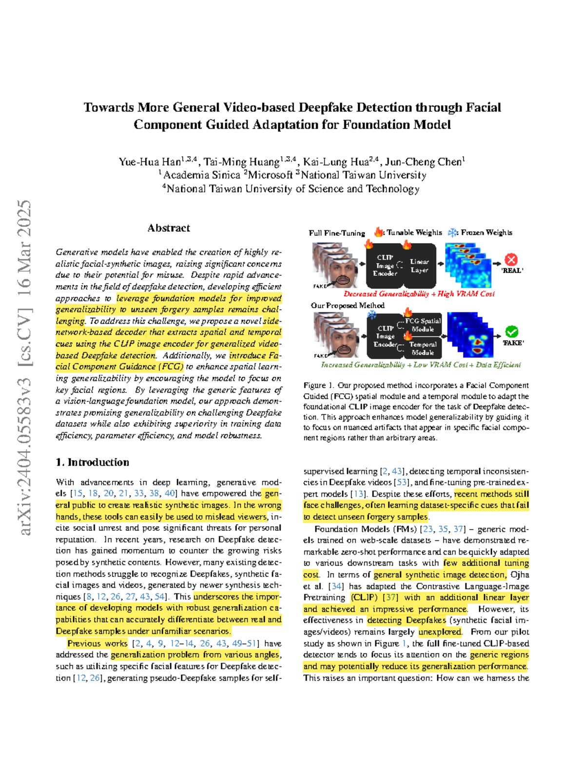 Deepfake Detection: Facial Component Guided Adaptation for FMs - Studocu