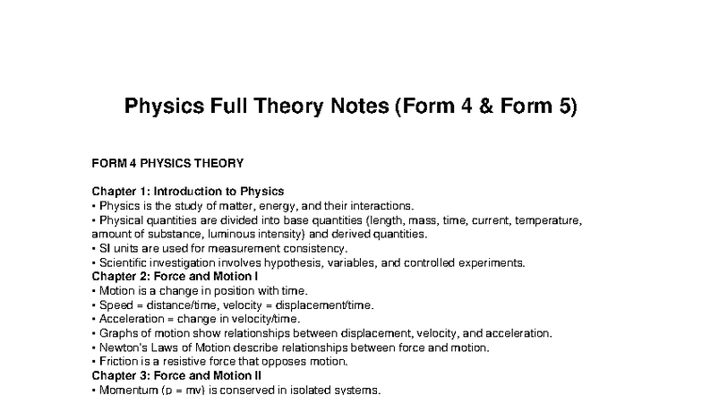 Physics Theory Notes for Form 4 & 5: Comprehensive Overview - Studocu