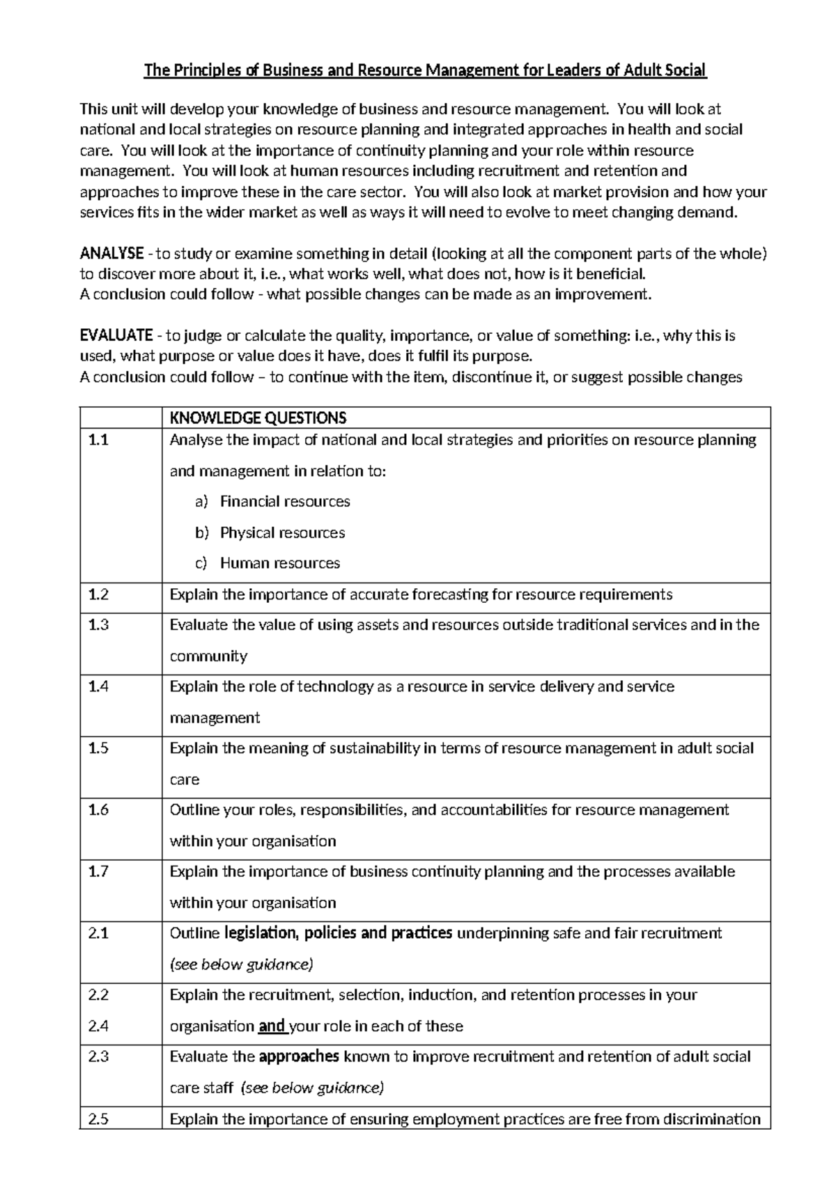 5 - Business & Resource Management Principles - Level 5 Plan 3 Notes ...
