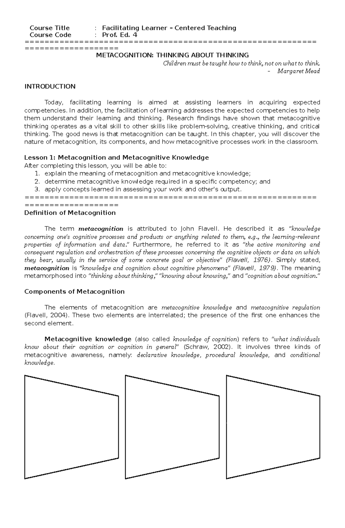 Metacognition Insights for Prof Ed 4: Strategies and Applications - Studocu