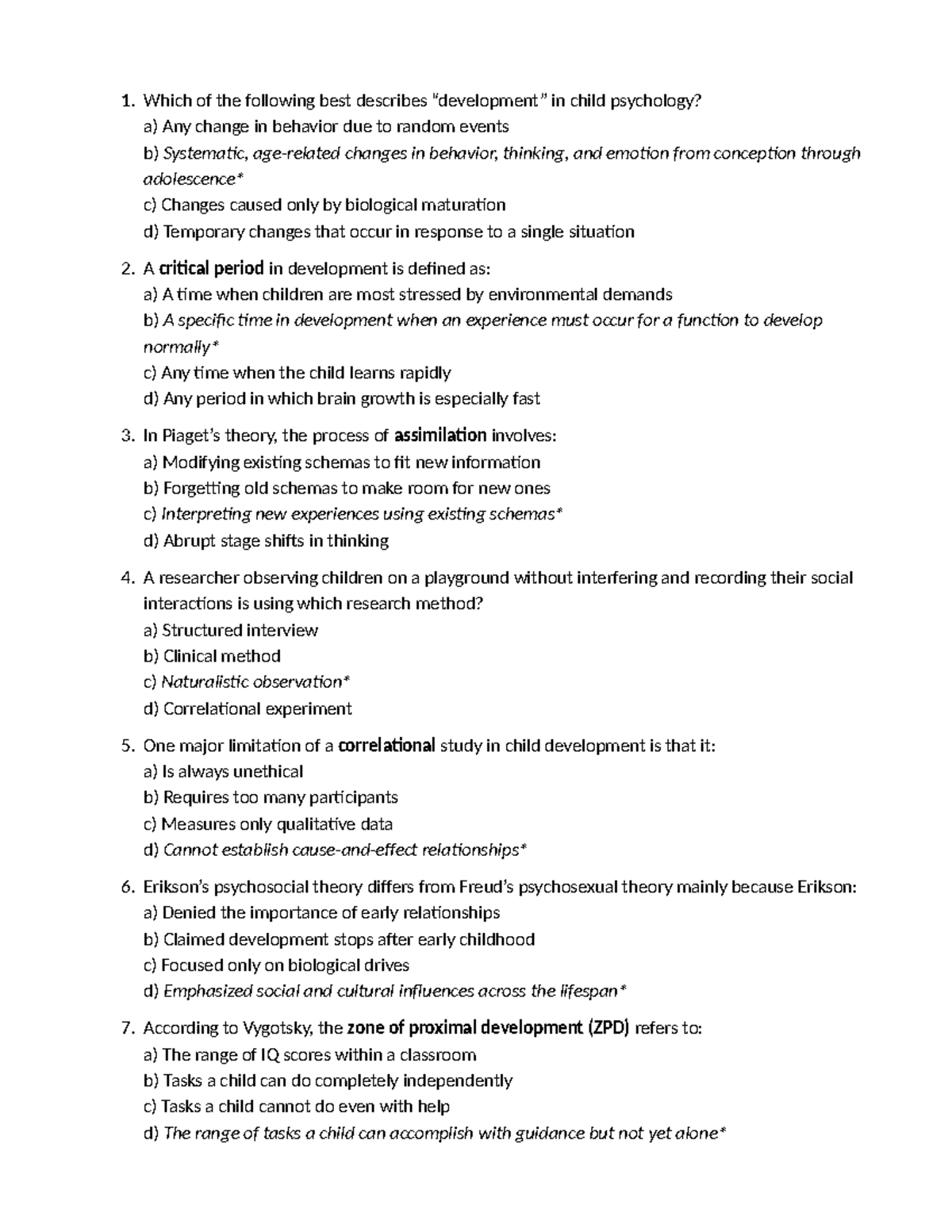 Psychology 290: Child Development Exam Questions and Answers - Studocu