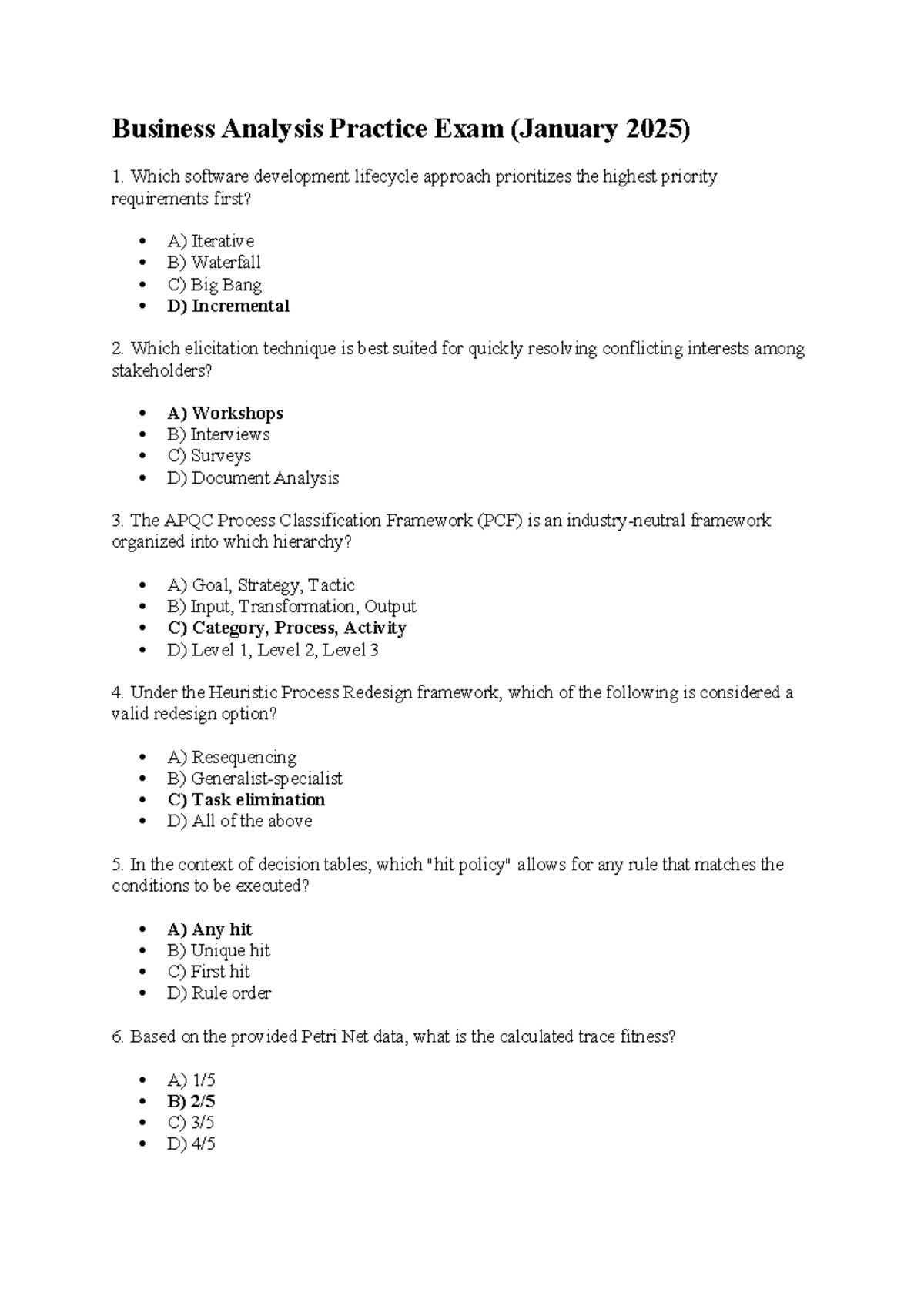 Business Analysis Practice Exam (January 2025) - Questions & Answers ...