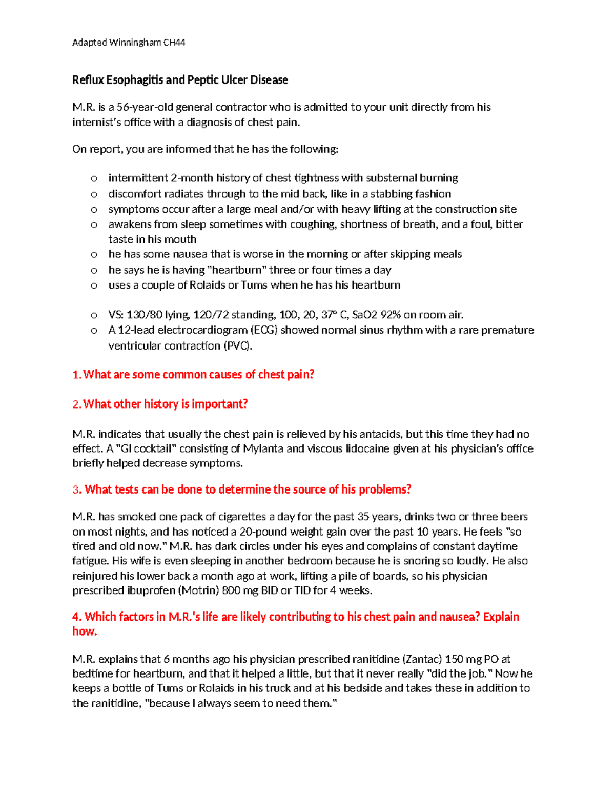 Case Study CH44: Reflux Esophagitis & Peptic Ulcer Disease Notes - Studocu