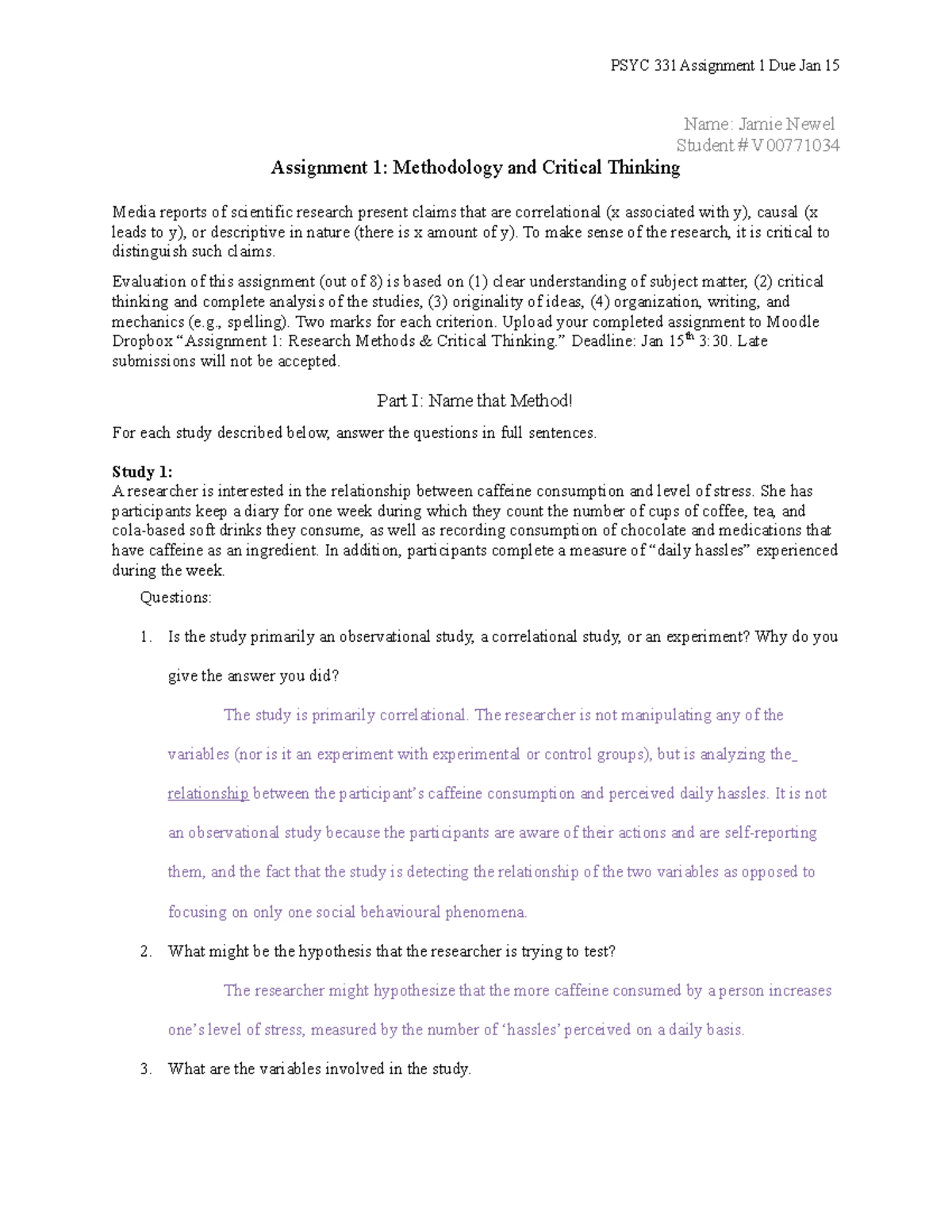 Assignment 1: Methodology & Critical Thinking Analysis (Psych 101 ...
