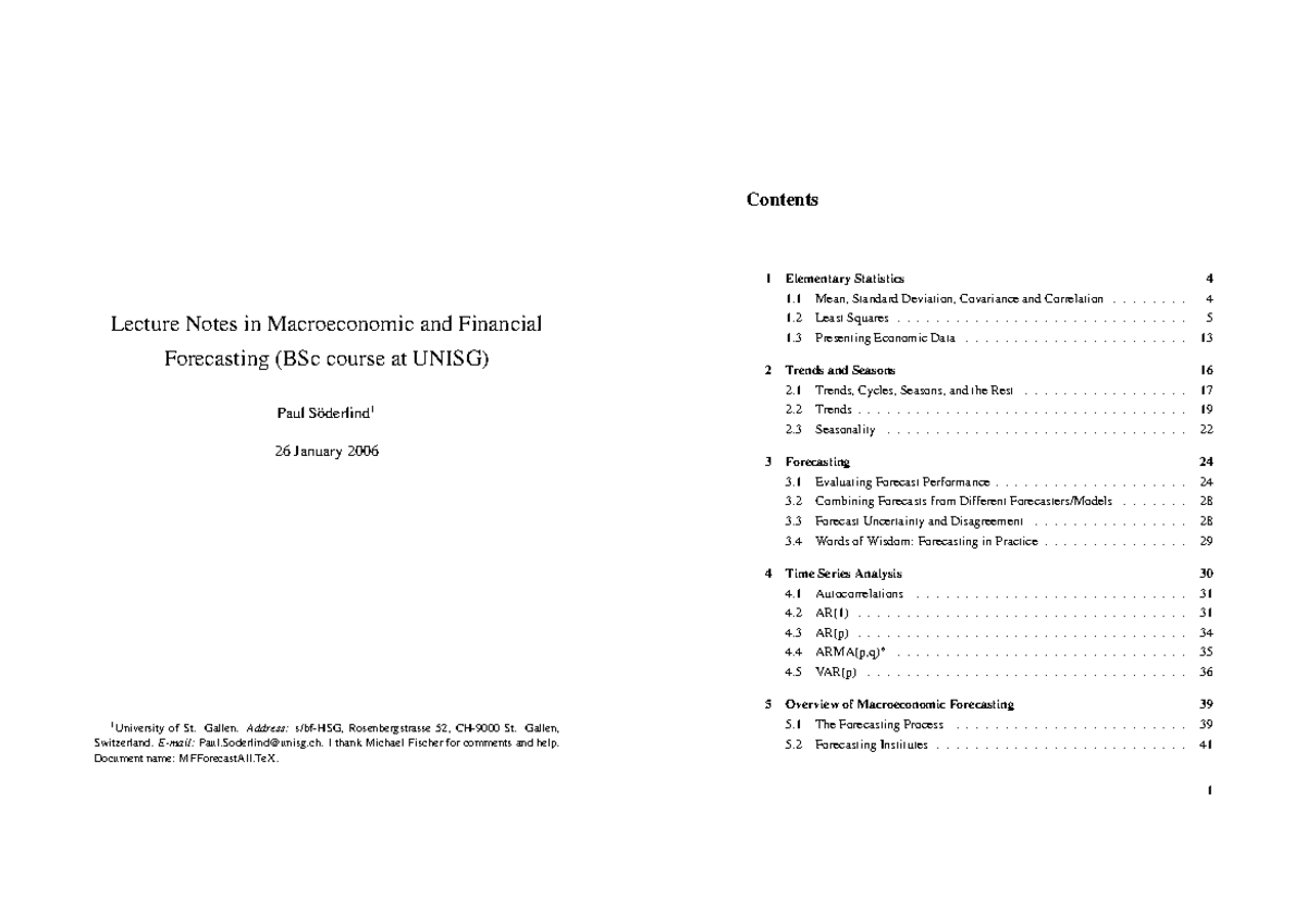 Macroeconomic and Financial Forecasting Lecture Notes (BSc UNISG) - Studocu