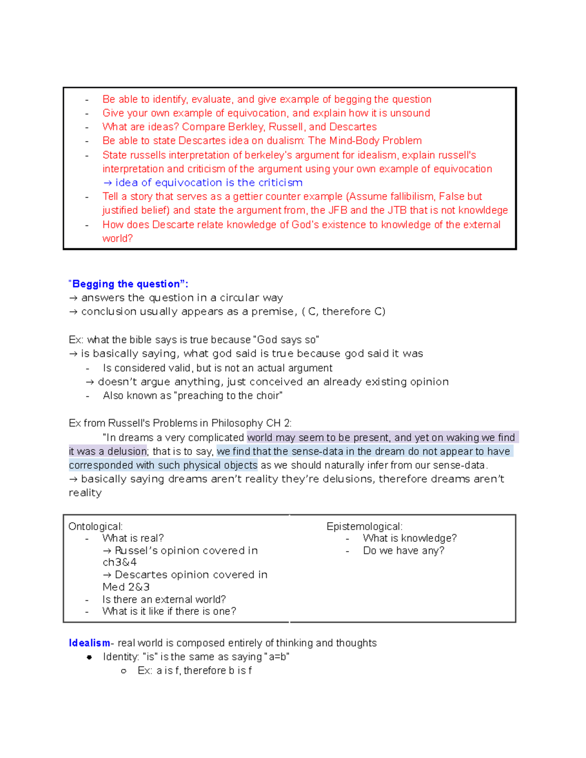 PHIL 2 - Lecture Notes on Epistemology and Idealism Concepts - Studocu