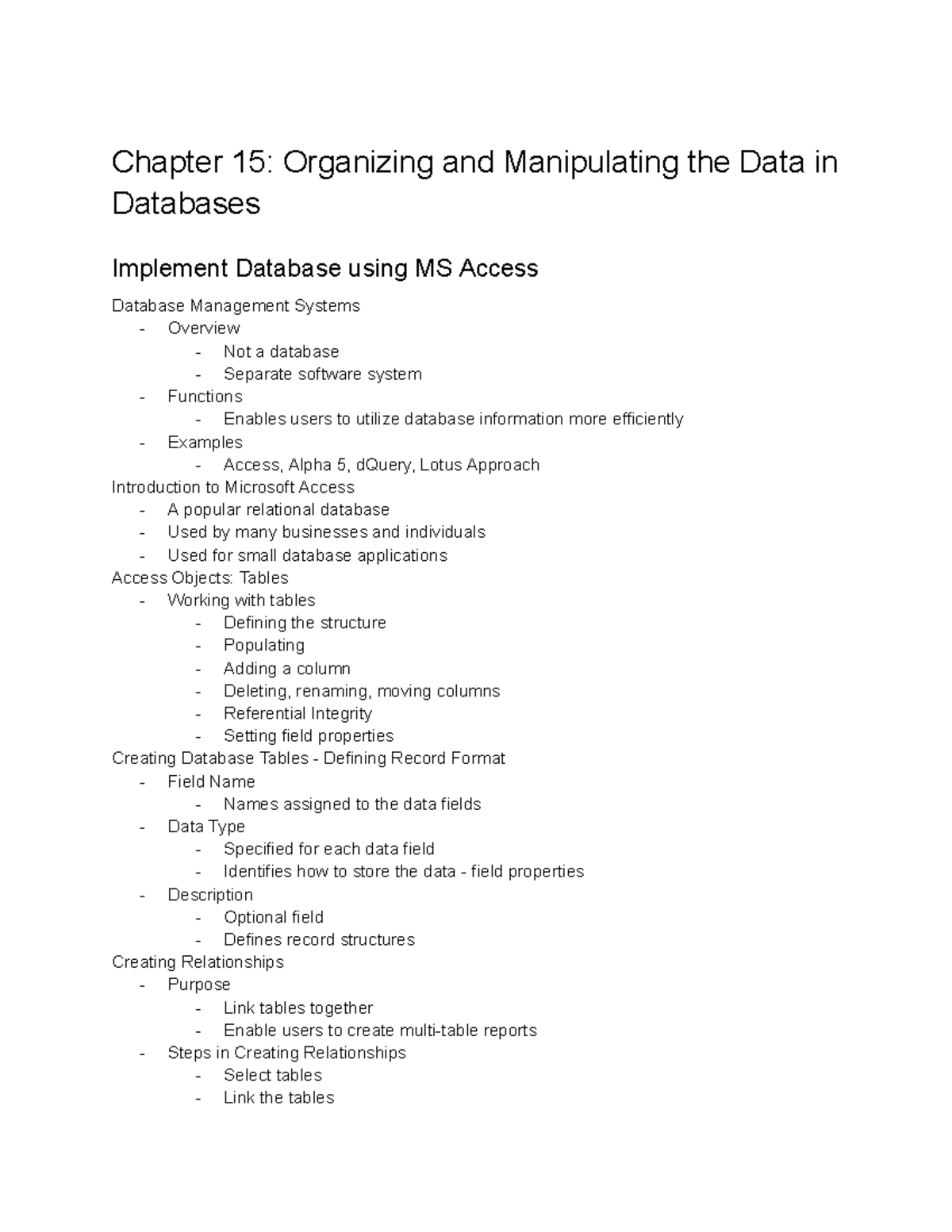 ACCT 307 Chapter 15: Organizing Data in Databases with MS Access - Studocu