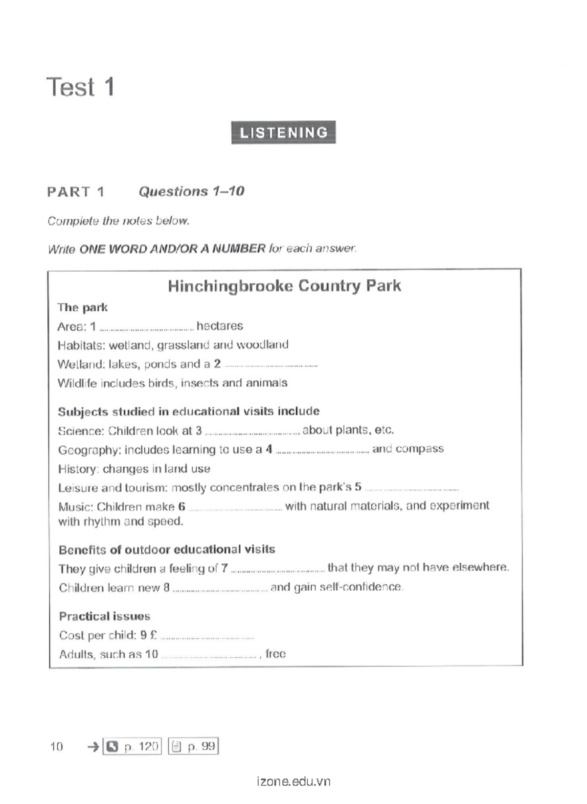 IELTS Listening & Reading Test 1 Notes (CAM 19, Page 2) - Studocu