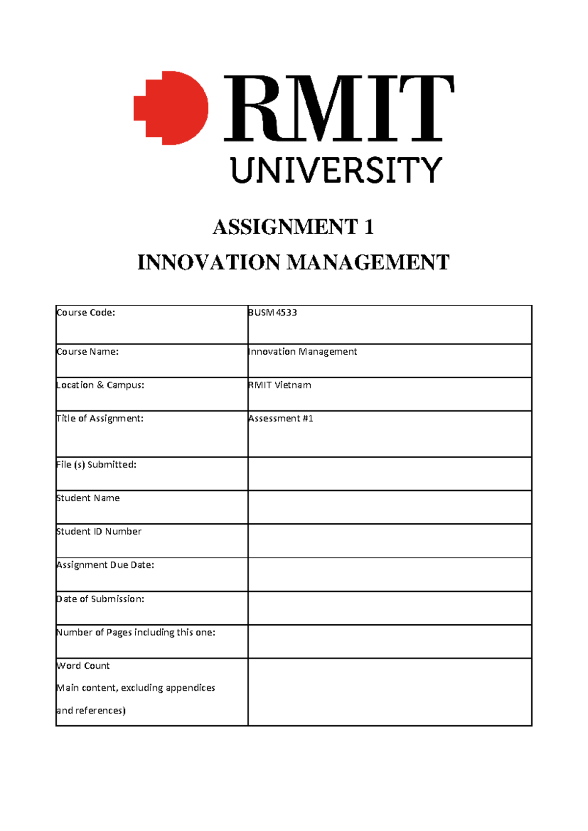 Innovation Management Insights: Assignment 1 - BUSM 4533 RMIT - Studocu