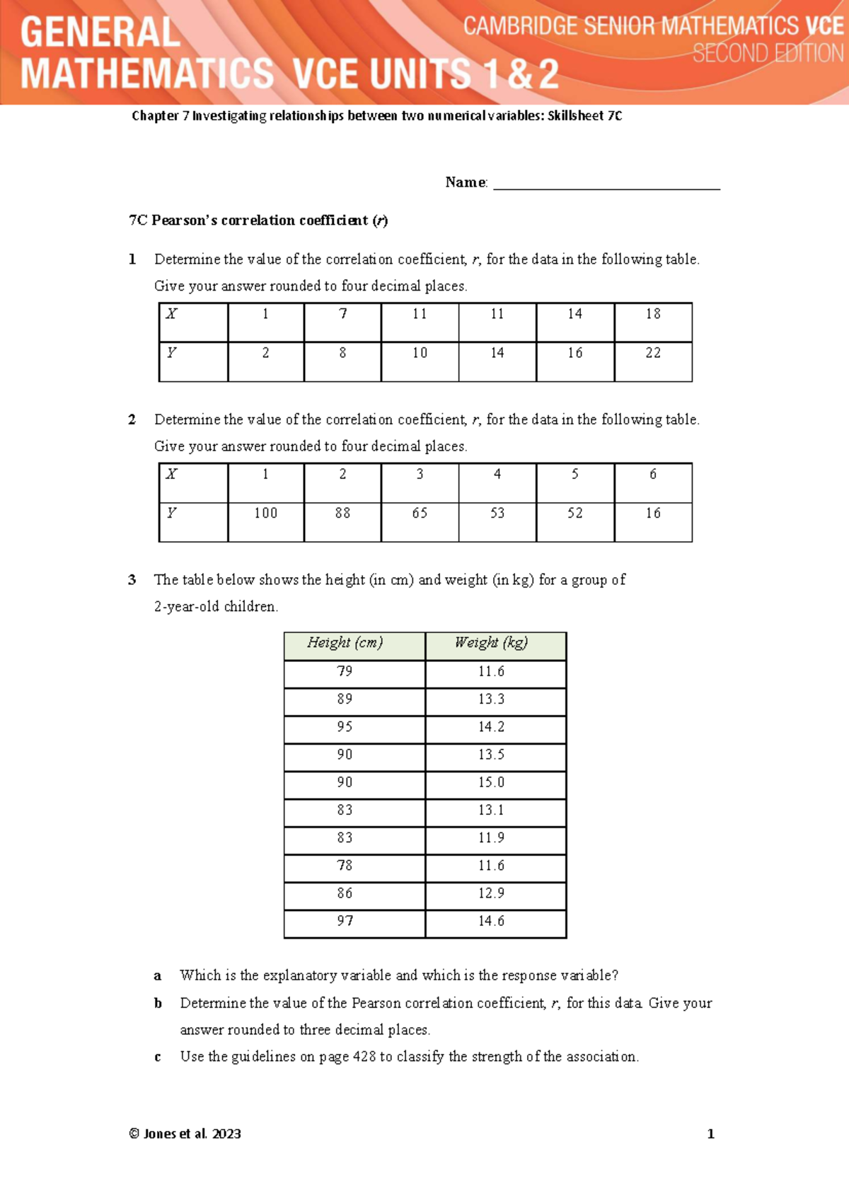Chapter 7: Correlation Coefficient Analysis - Skillsheet 7C - Studocu