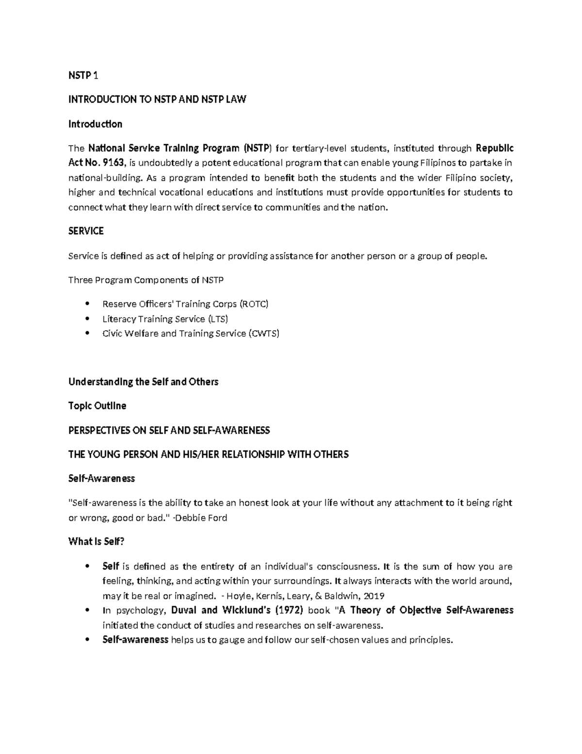 NSTP 1: Comprehensive Reviewer on NSTP Law and Identity Development ...