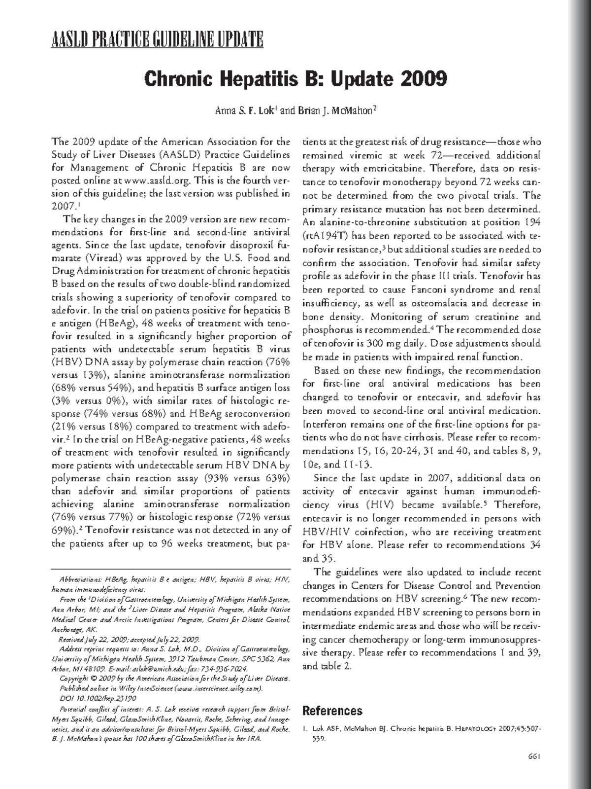 Hepatitis B IDSA - AASLD PRACTICE GUIDELINE UPDATE Chronic Hepatitis B ...
