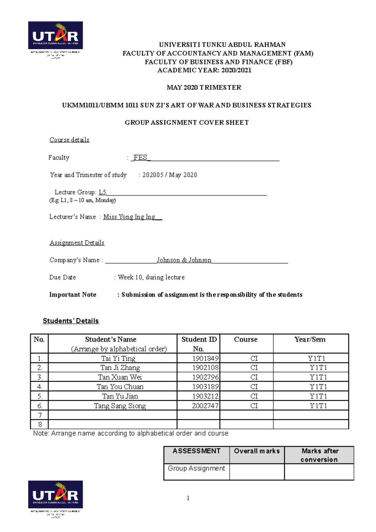 UKMM1011 Group Assignment: Sun Zi’s Art of War Strategies Analysis ...