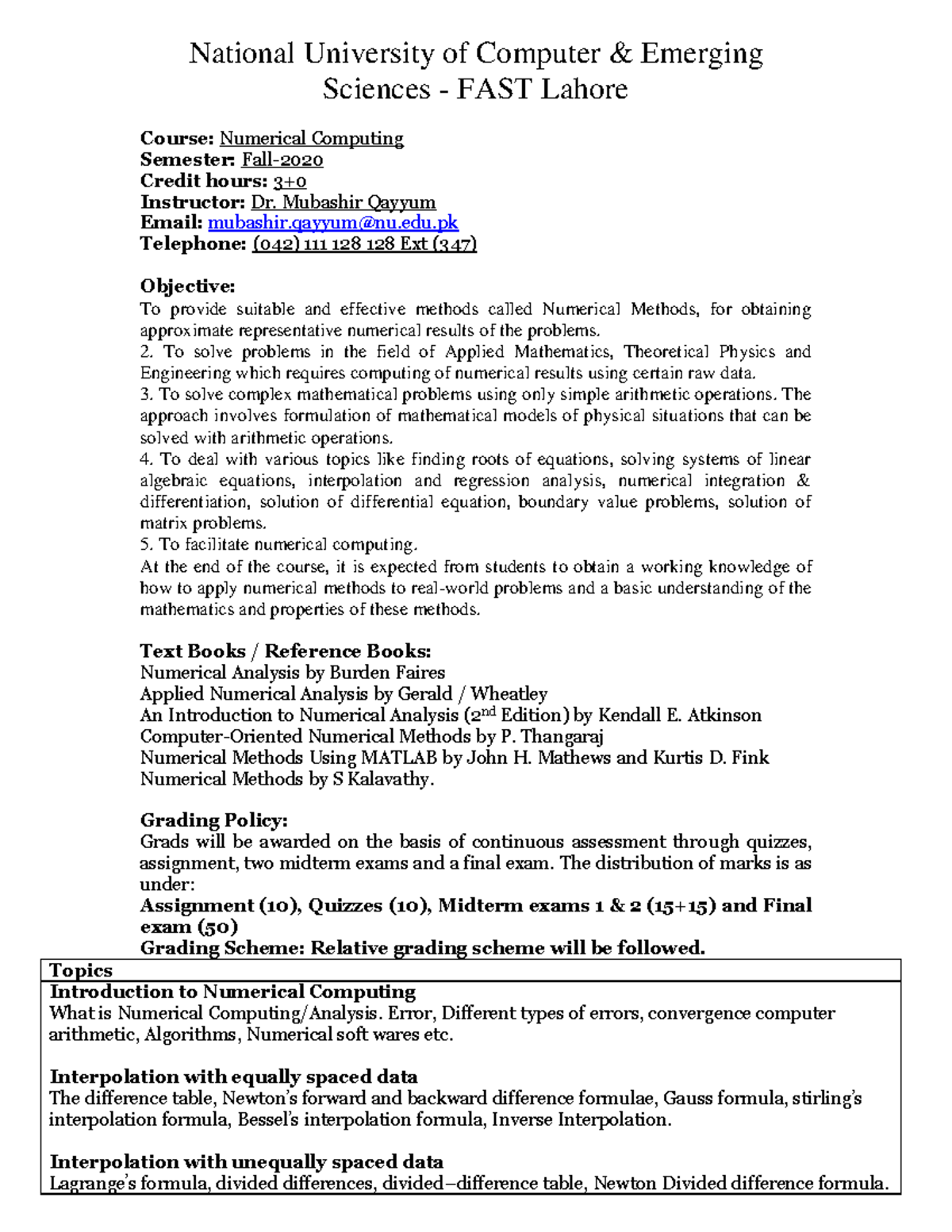 Numerical Computing (Course Code: SDC) - Overview and Topics - Studocu