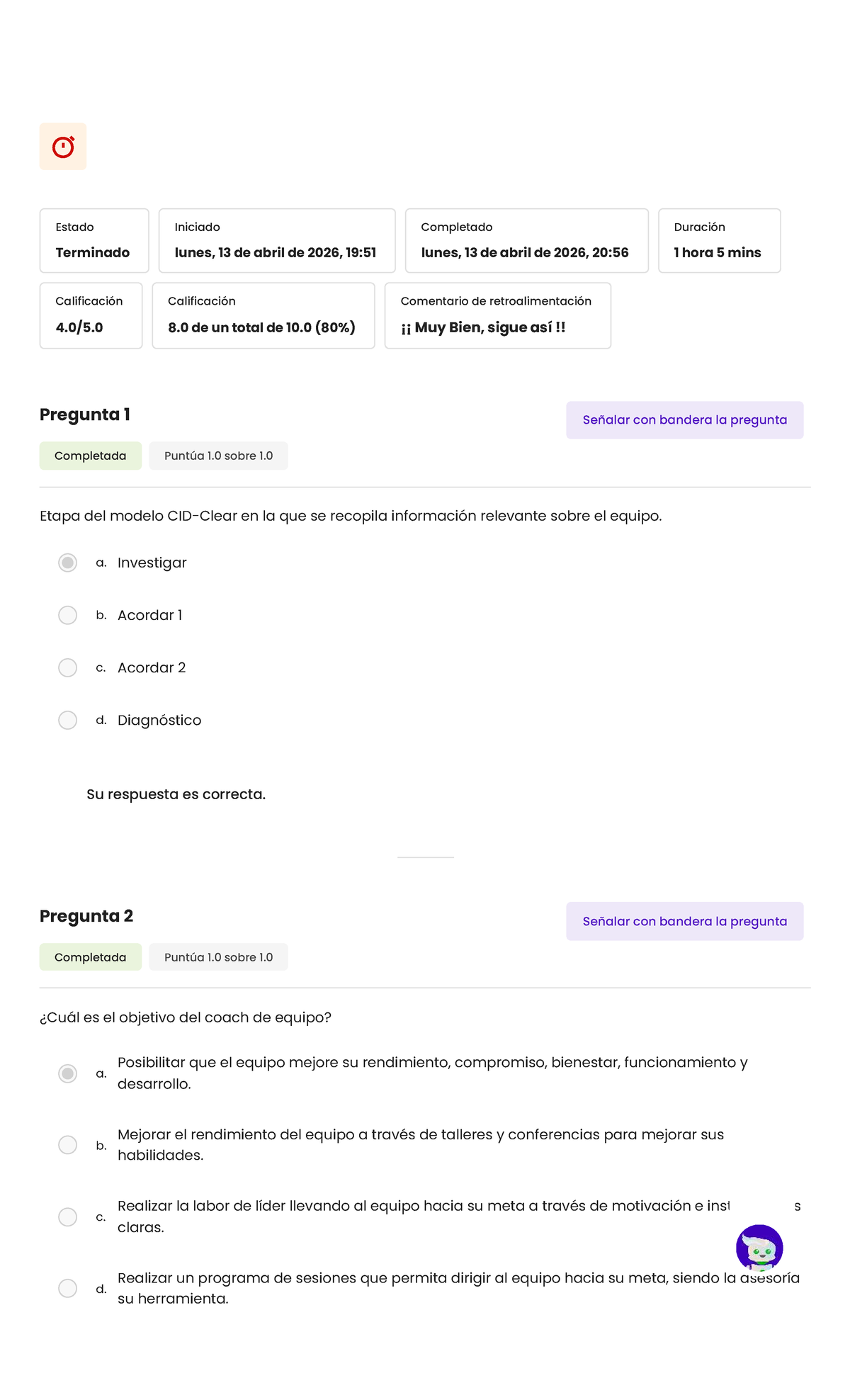 Coaching Grupal - Examen Semana 5 (Calificación: 8.0/10.0) - Studocu
