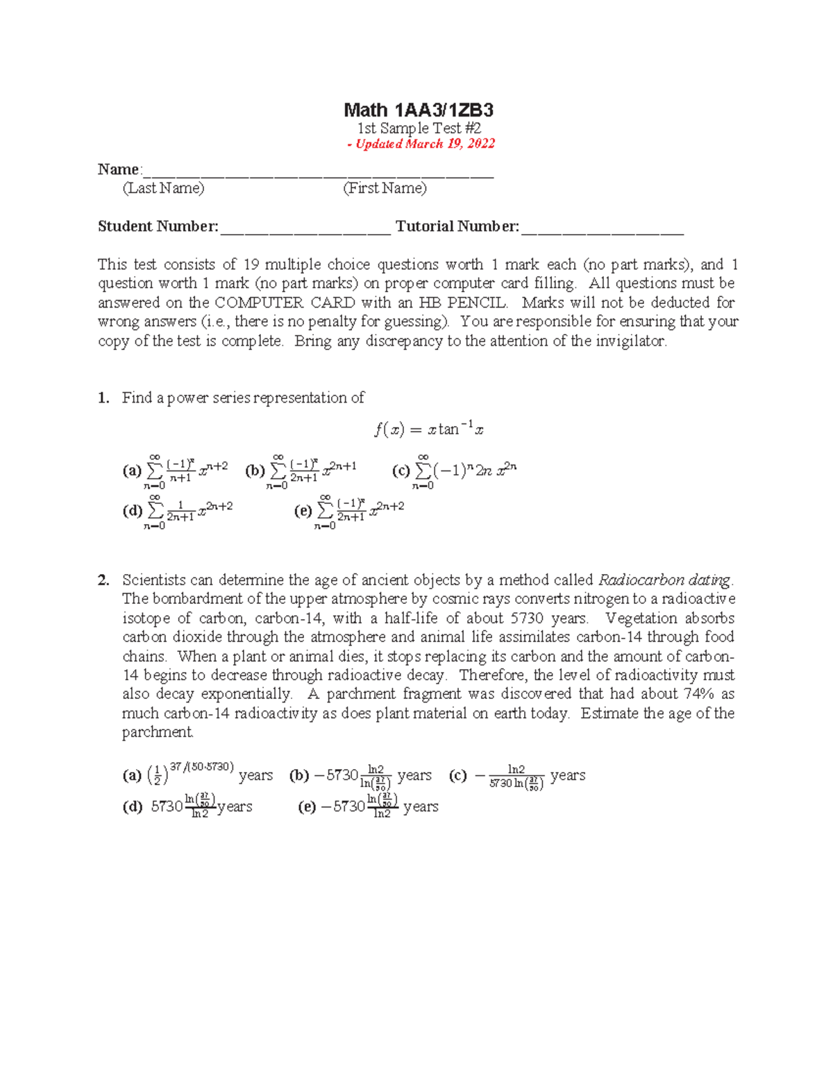 Math 1st Sample Test 2 - Updated July 15, 2022 - Studocu