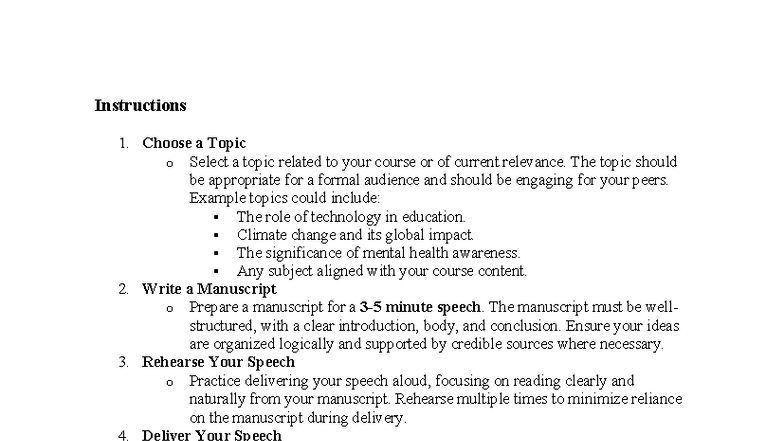 Manuscript Speech Delivery Guidelines for Effective Presentations - Studocu