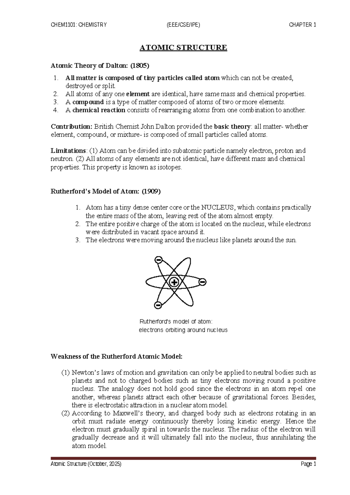 CHEM1101: ATOMIC STRUCTURE LECTURE NOTES (Chapter 1) - Studocu