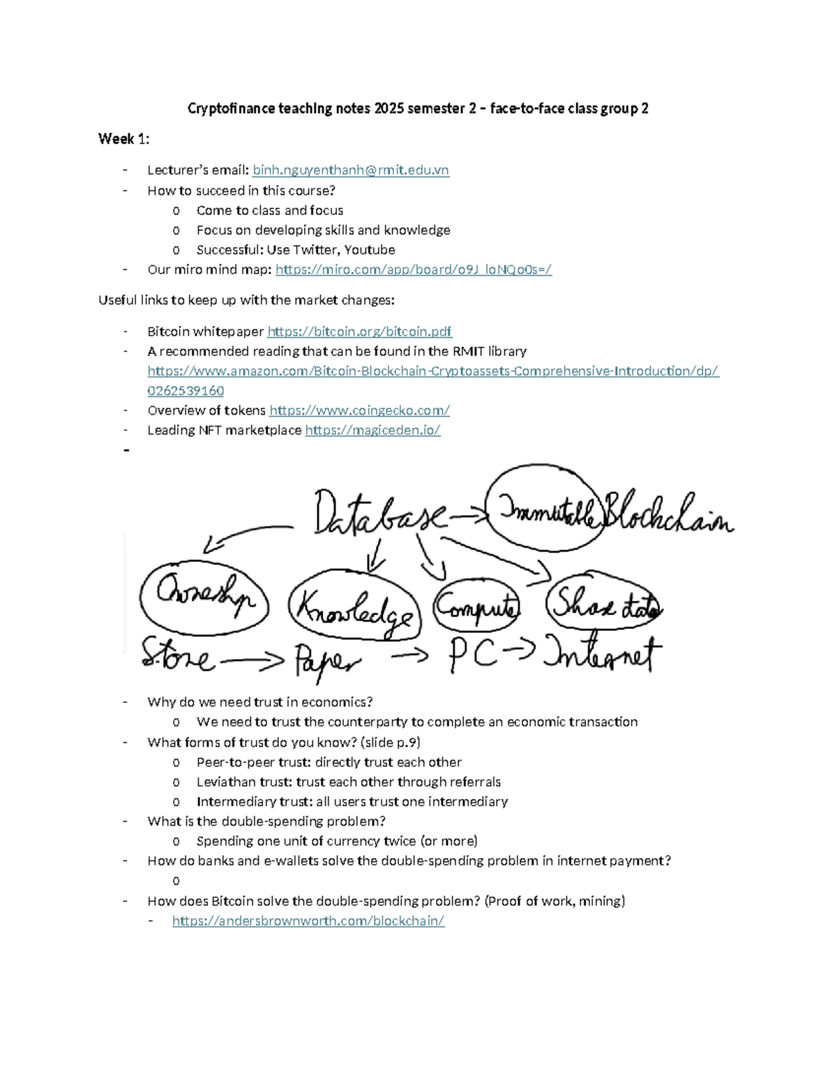 Cryptofinance Teaching Notes 2025: Semester 2, Group 2 Overview - Studocu