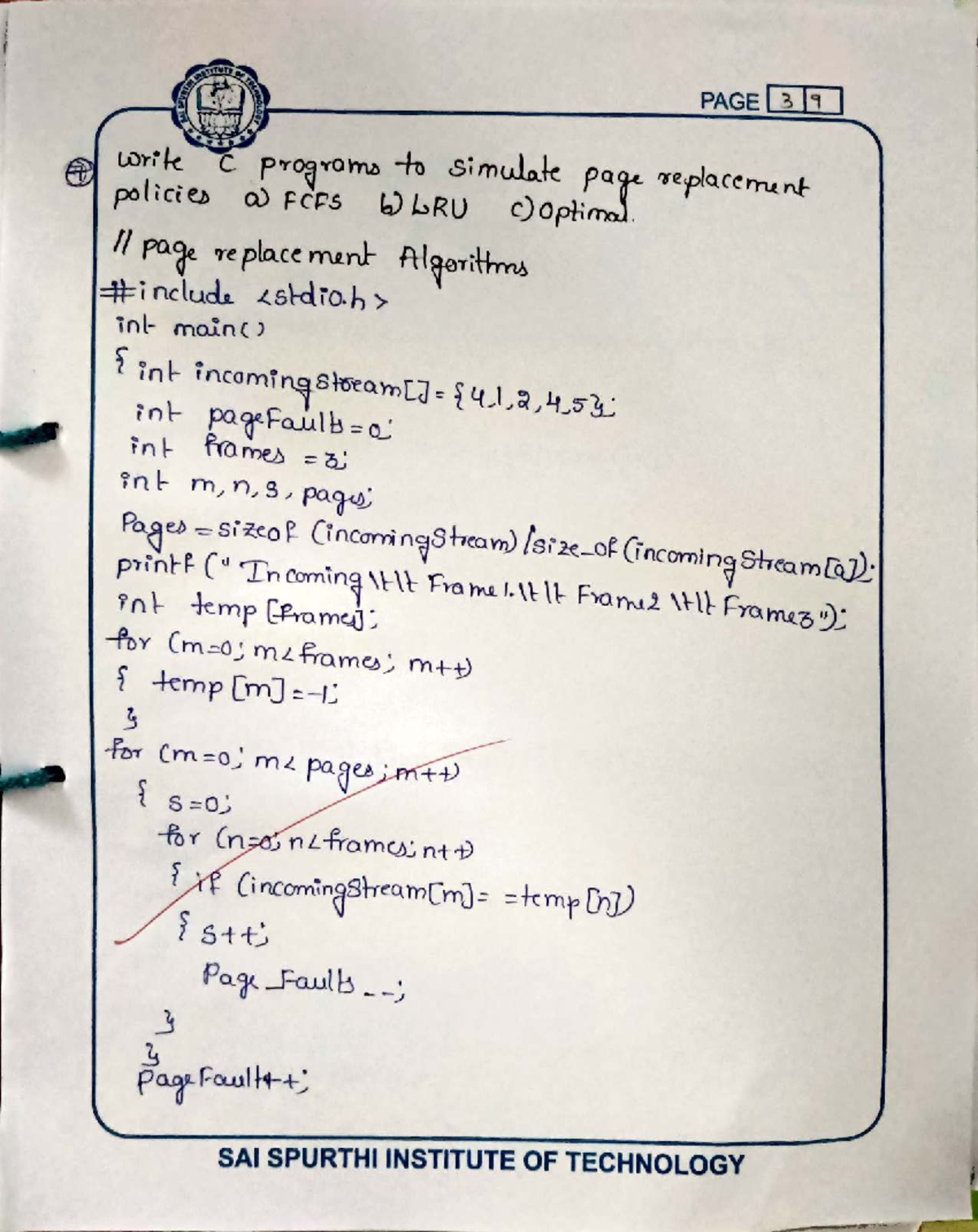 OS LAB PRGM NO- 7: Page Replacement Algorithms in C - Studocu