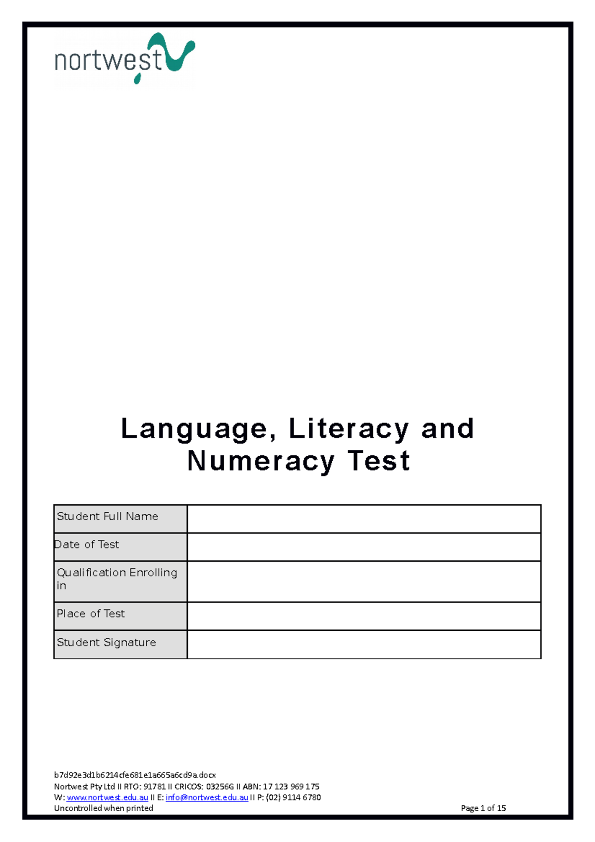 LLN Assessment for Project Management Course - Student Test Guidelines ...