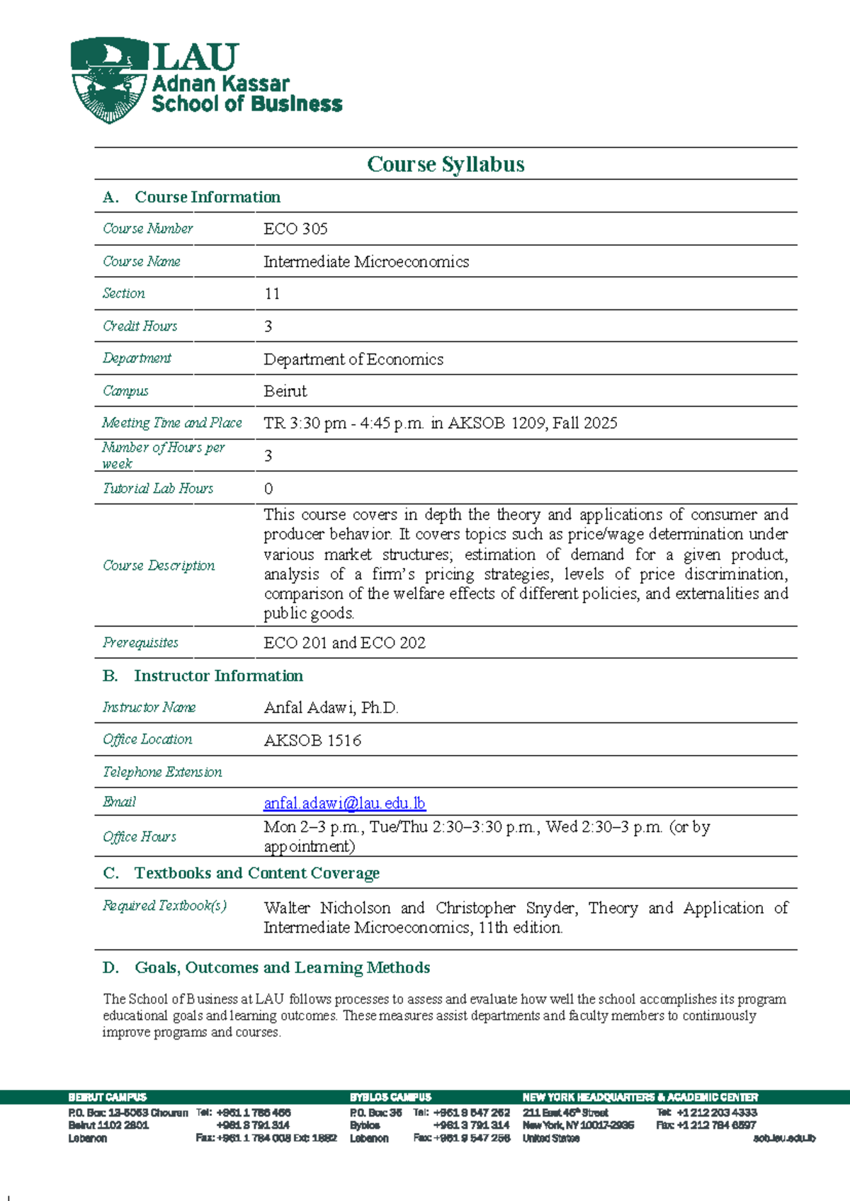 ECO 305 Intermediate Microeconomics Syllabus - Fall 2025 - Studocu