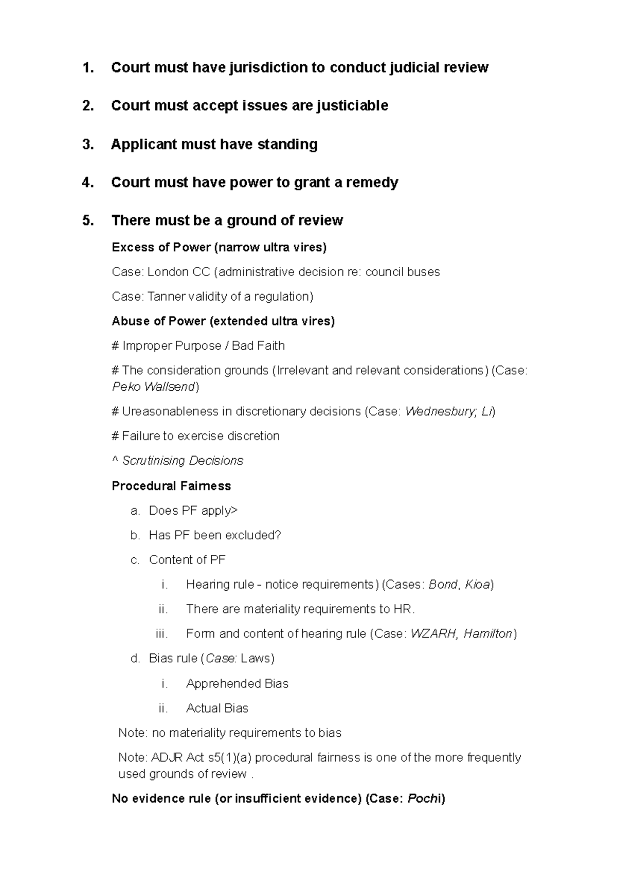 Admin Law (LAW101) Judicial Review Steps and Key Cases - Studocu