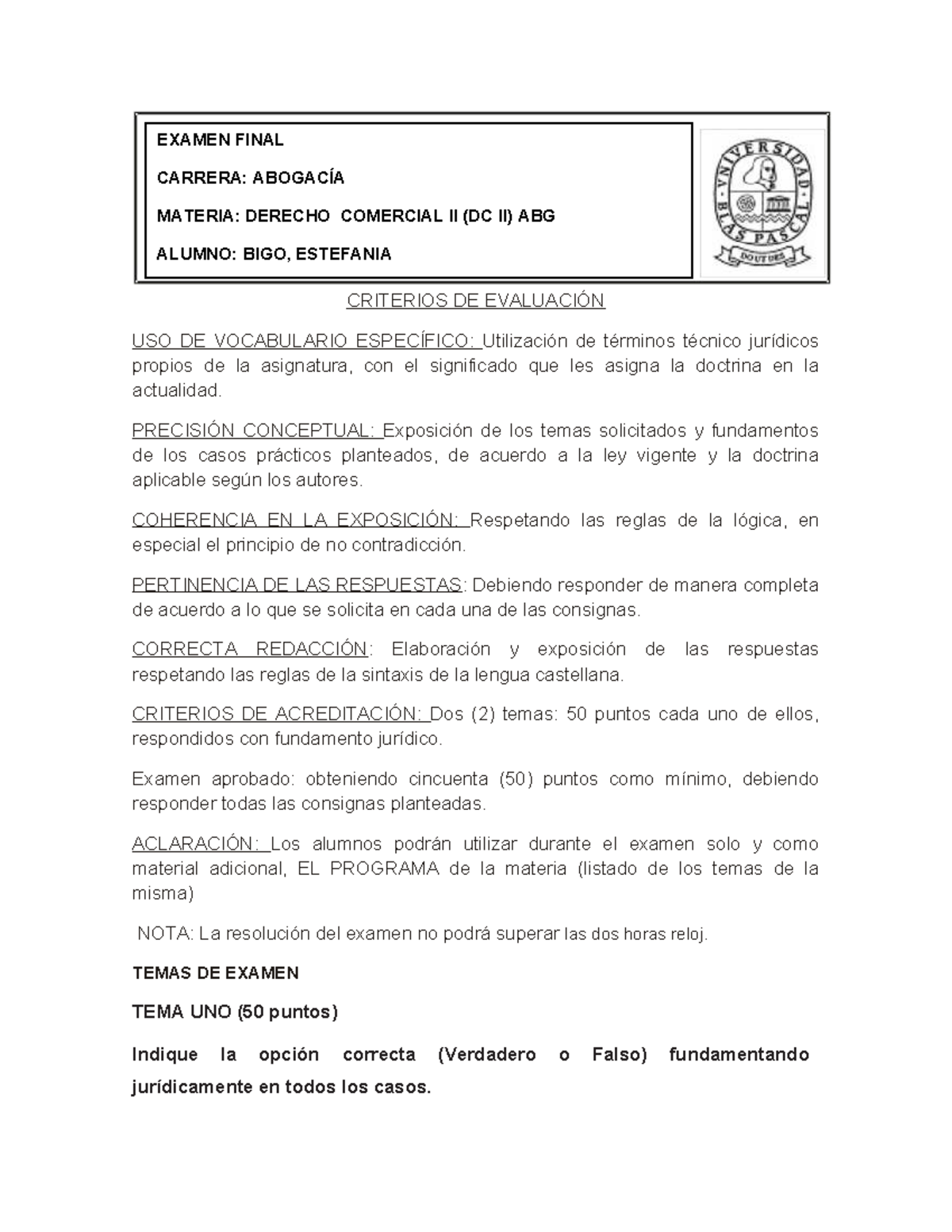 Examen Final Derecho Comercial II (DC II) - Estefanía Bigo - Studocu