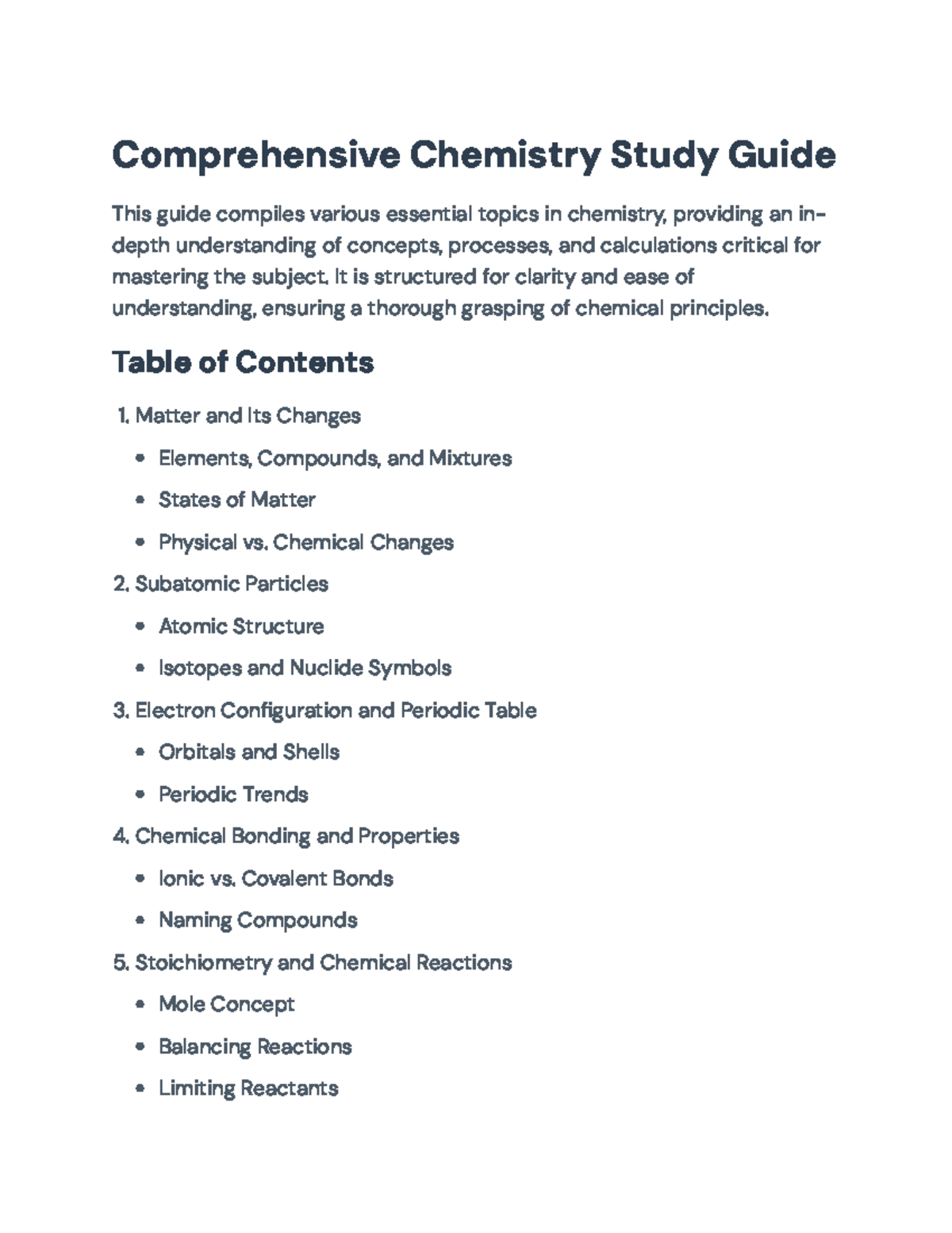 Comprehensive Chemistry Study Guide (CHEM 101) for Final Exam: Key ...