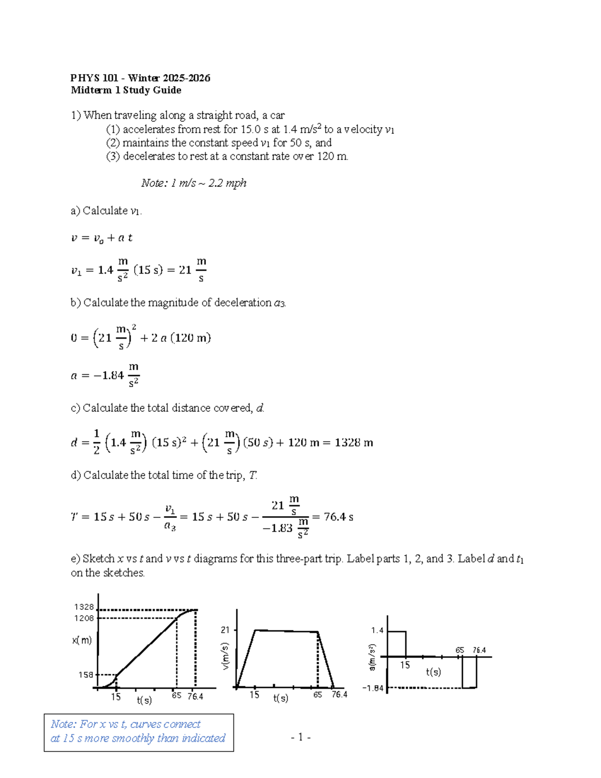 PHYS 101 Winter Midterm 1 Study Guide and Solutions - Studocu