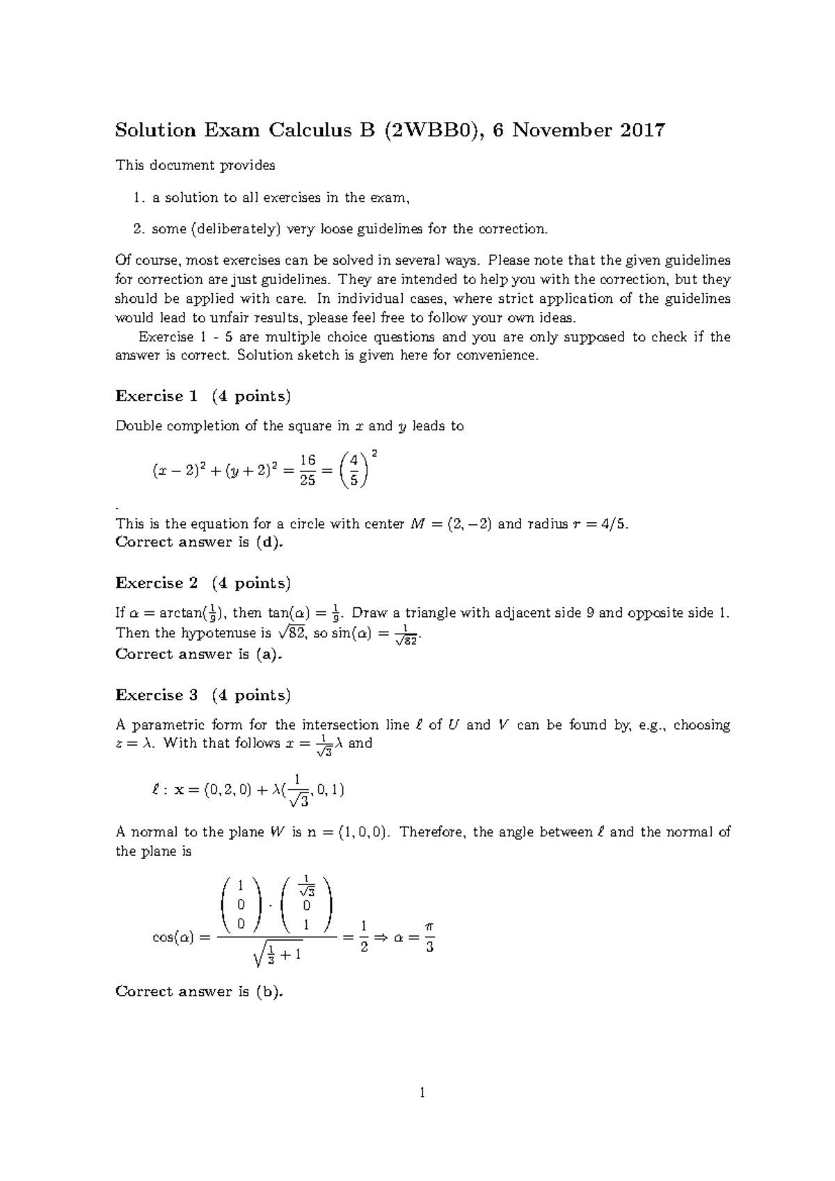 2WBB0 2017 Solutions to Final Exam Exercises in Calculus B - Studeersnel