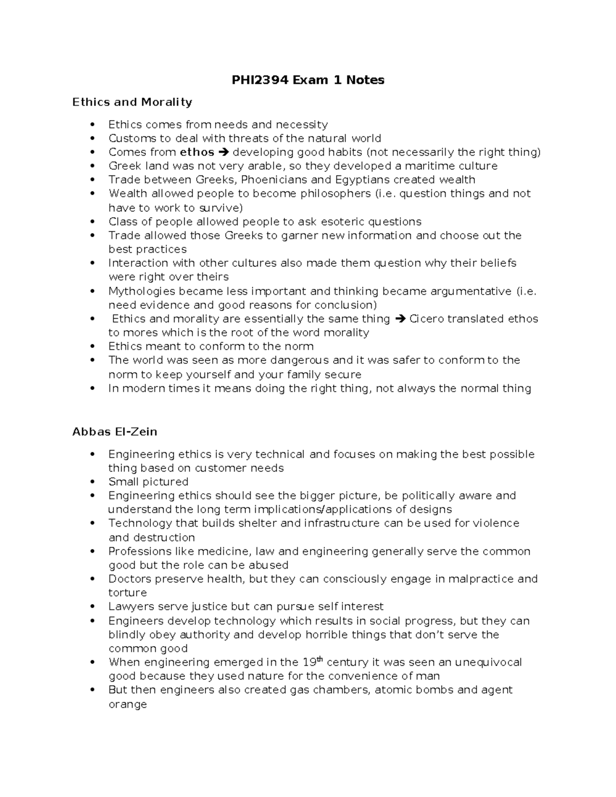 PHI 2394 Midterm Exam 1 Study Notes on Ethics and Philosophy - Studocu