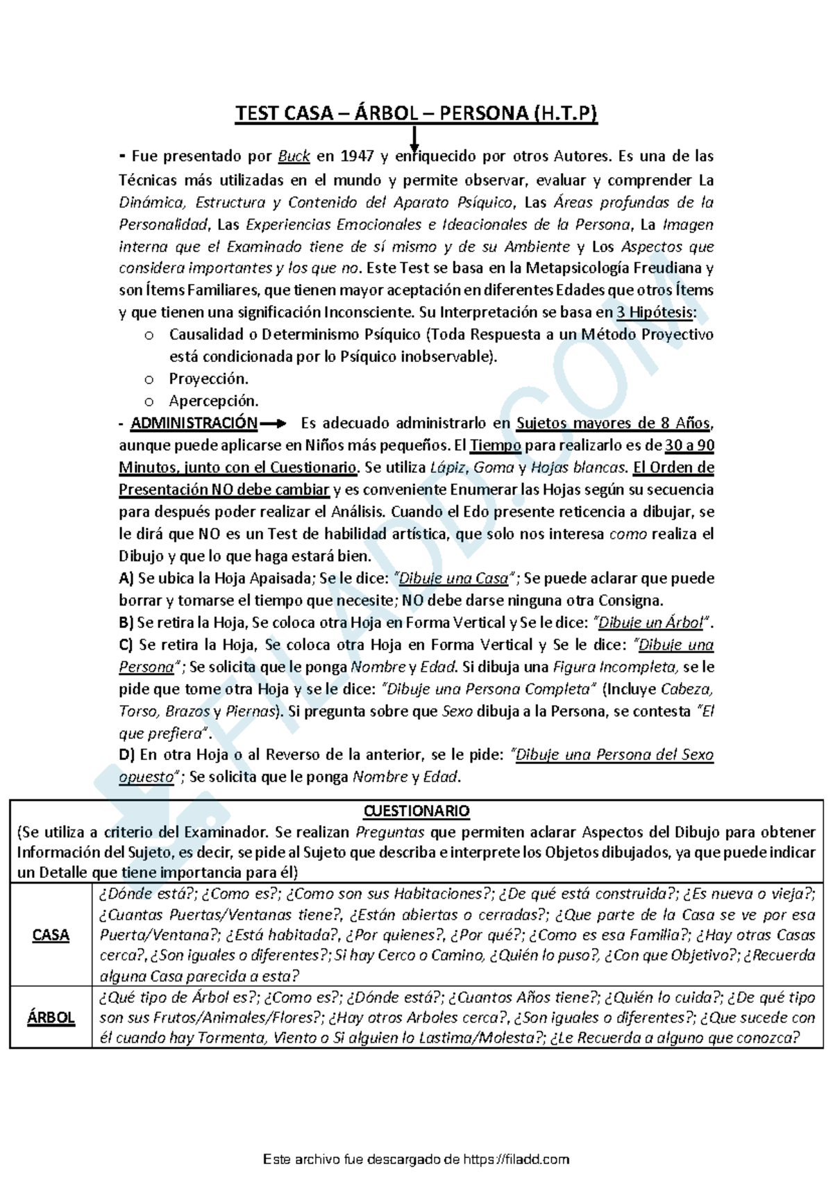 Análisis y Aplicación del Test HTP (Casa, Árbol, Persona) en Psicología ...