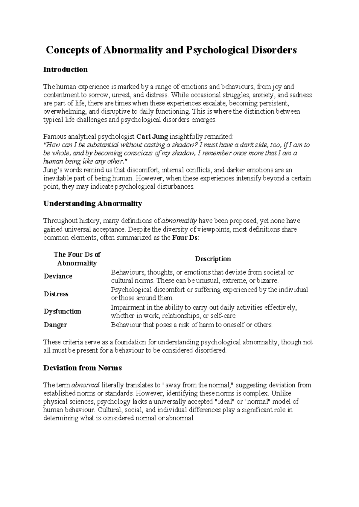 Chapter 4 - Concepts of Abnormality & Psychological Disorders (PSY 101 ...