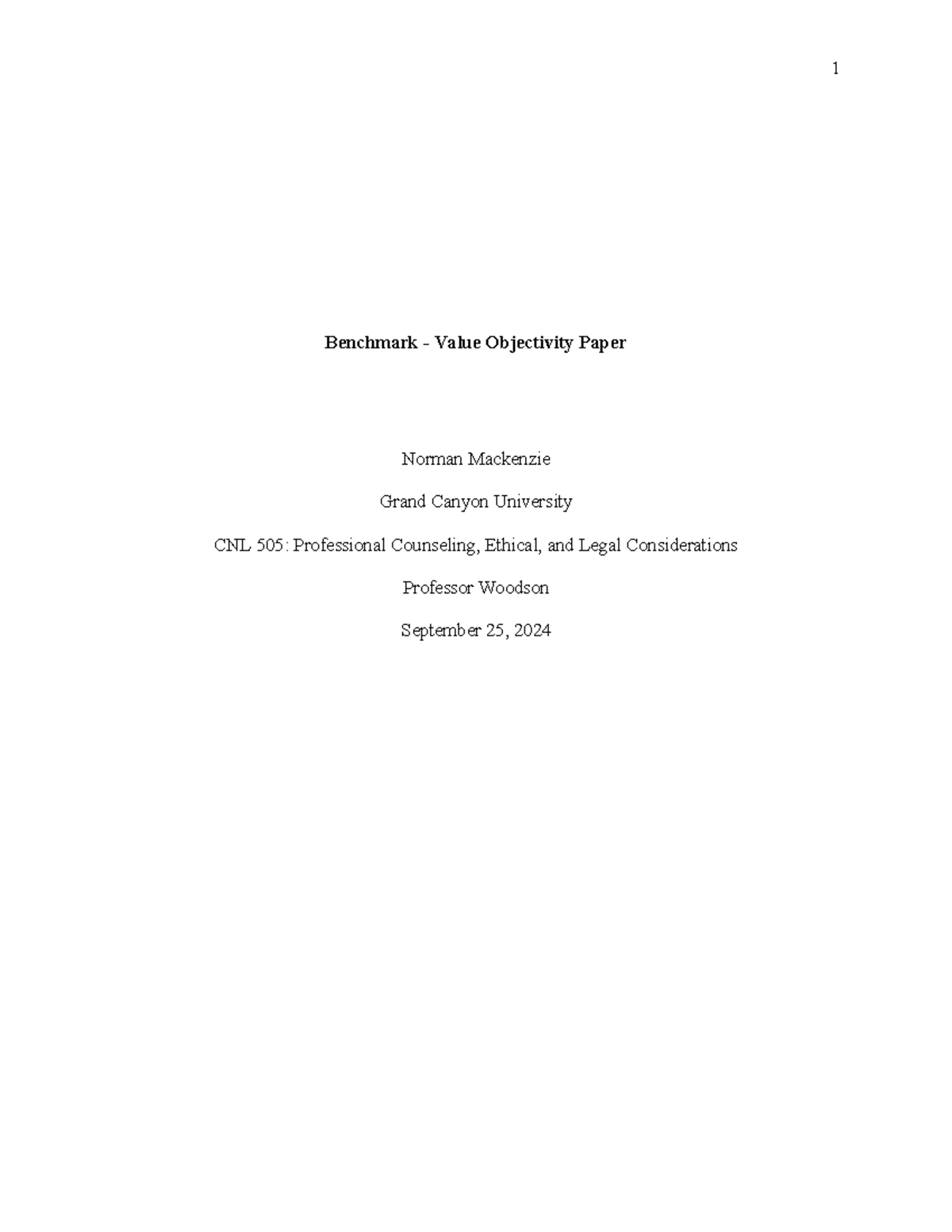 CNL 505: Value Objectivity in Counseling Ethics - Final Paper - Studocu
