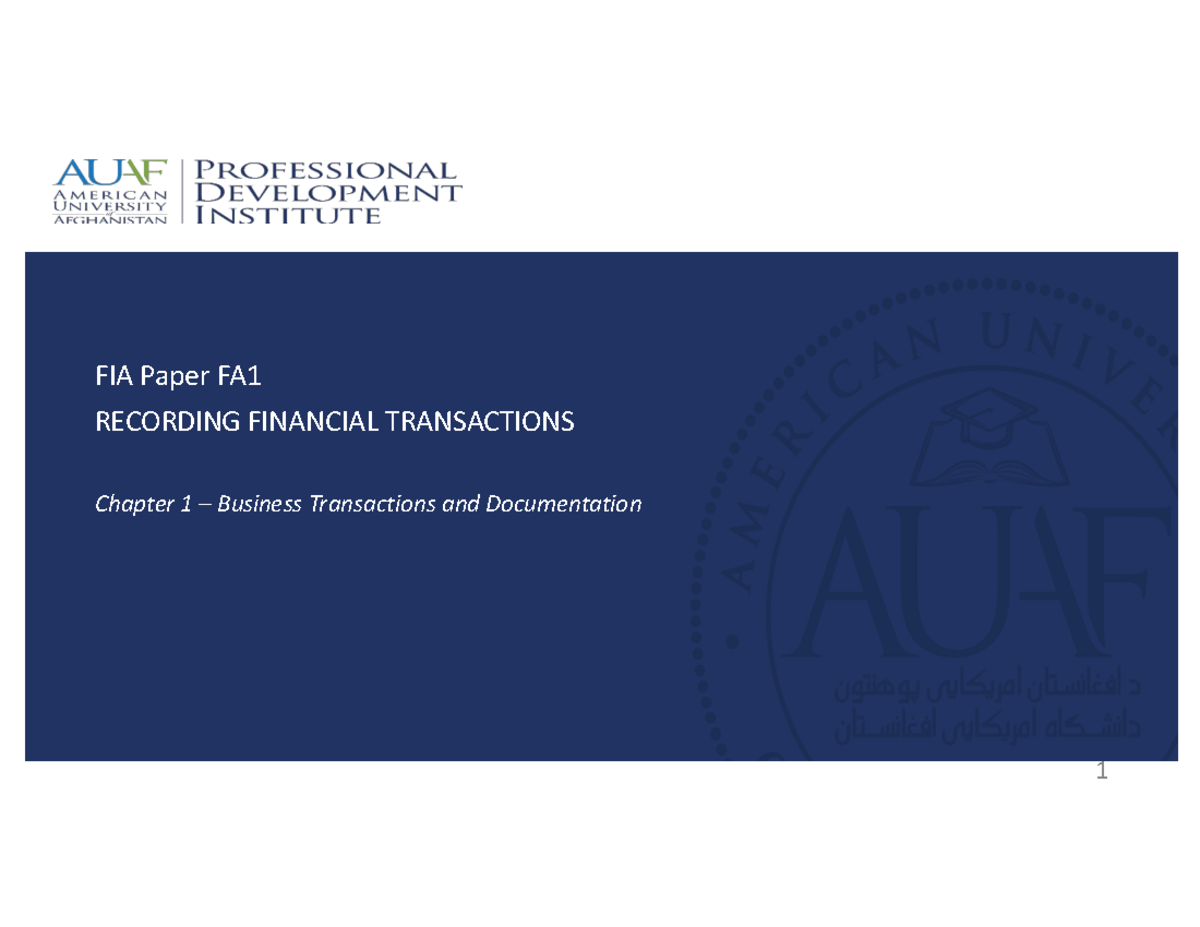 FIA FA1 Chapter 1: Recording Financial Transactions Overview - Studocu