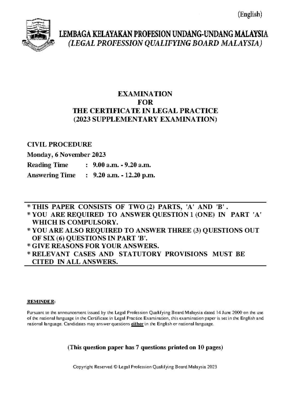 Civil Procedure 2024 Supplementary Exam: Key Questions and Guidelines ...