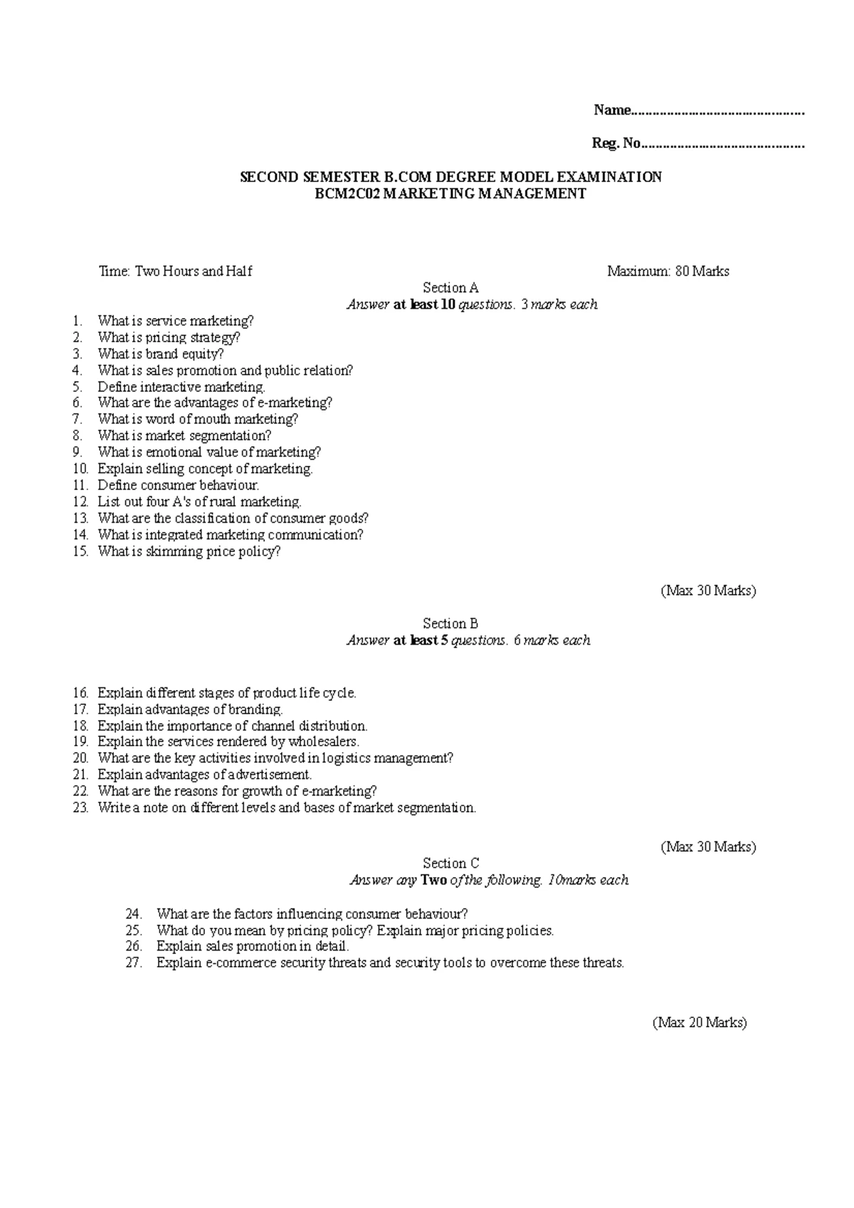 Marketing Management Short Notes (COMMERCE) - 4th Sem Overview - Studocu