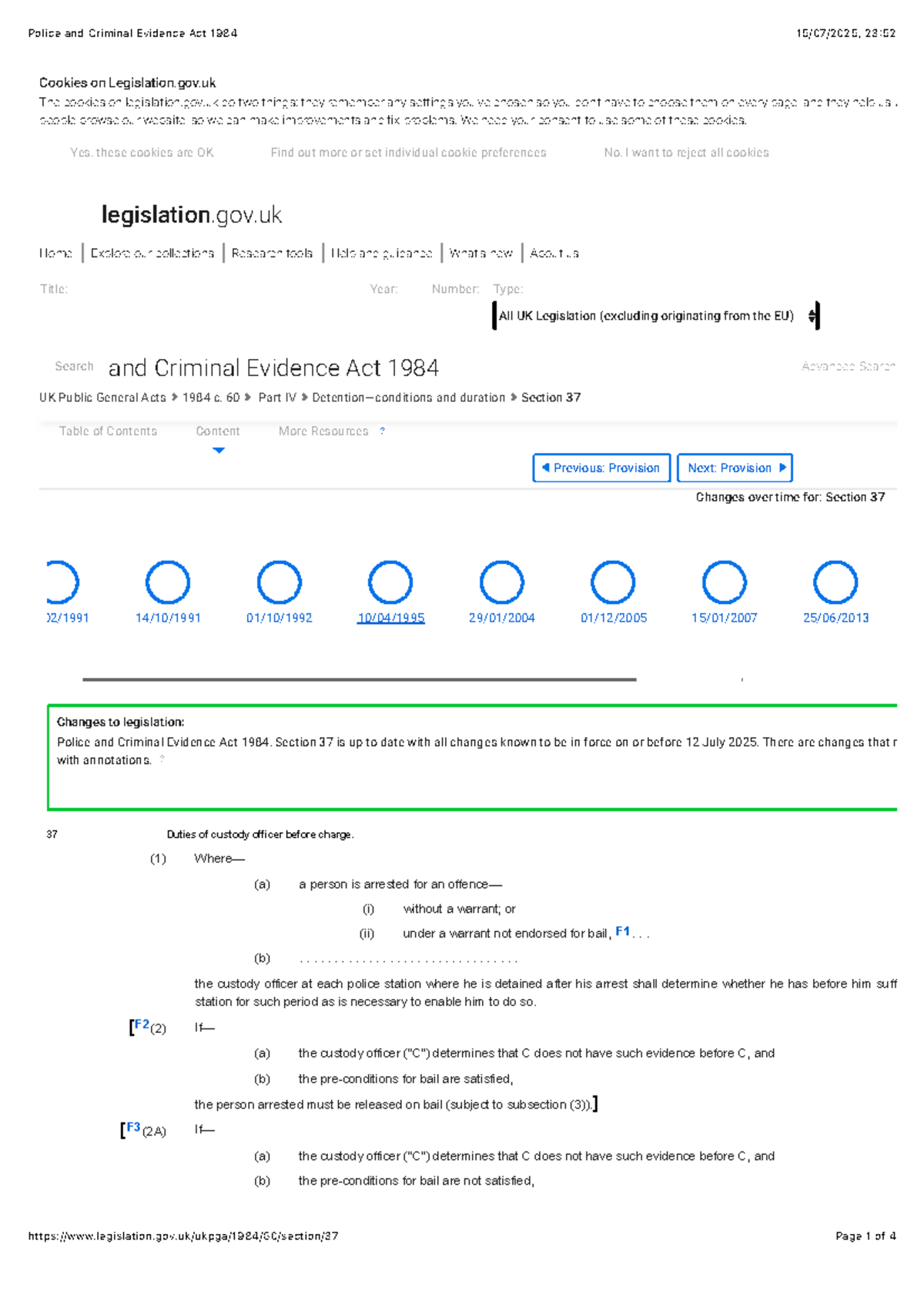 Police and Criminal Evidence Act 1984: Section 37 Overview - Studocu