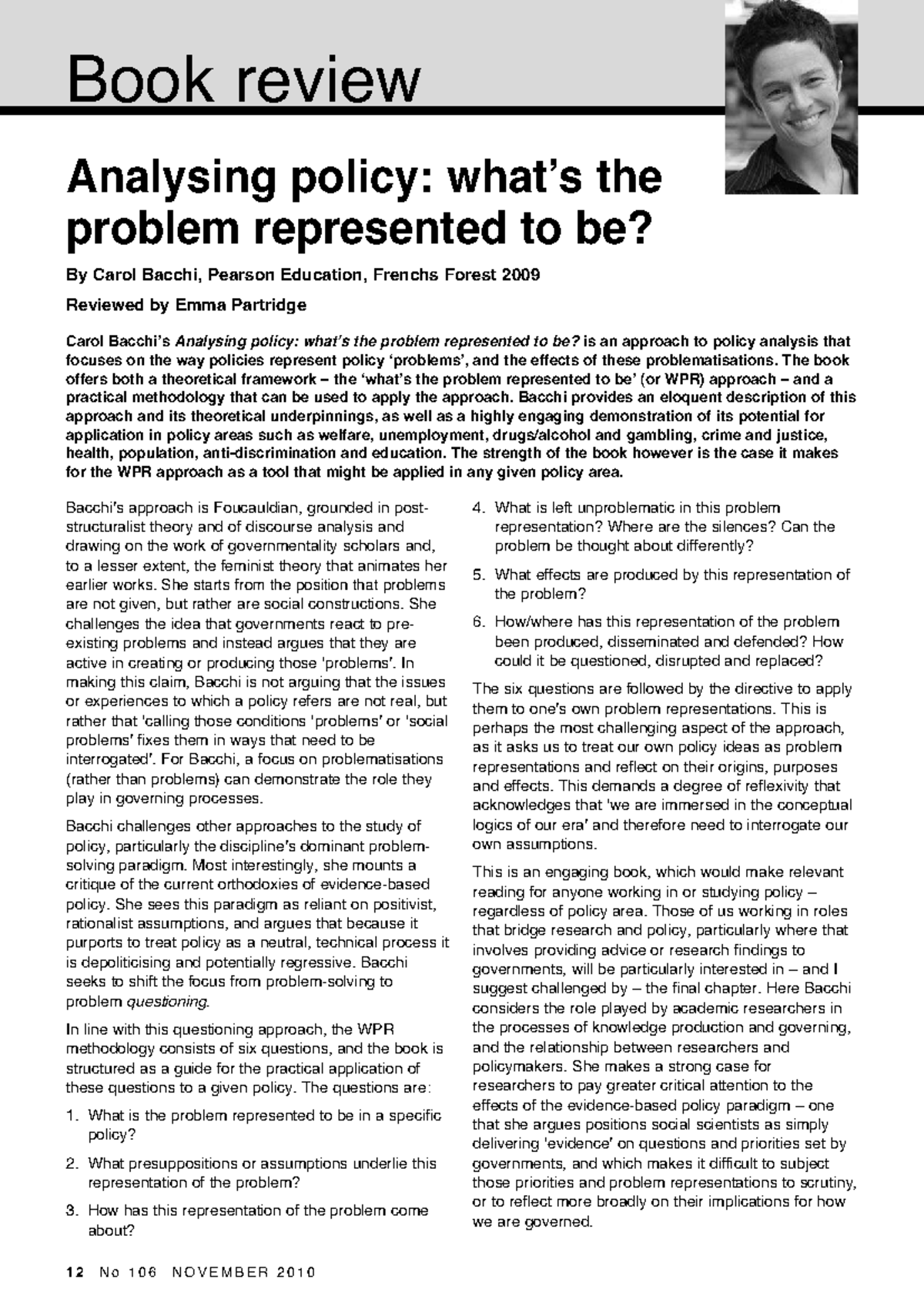 Book Review: Analysing Policy (WPR Approach) by Carol Bacchi - Studocu