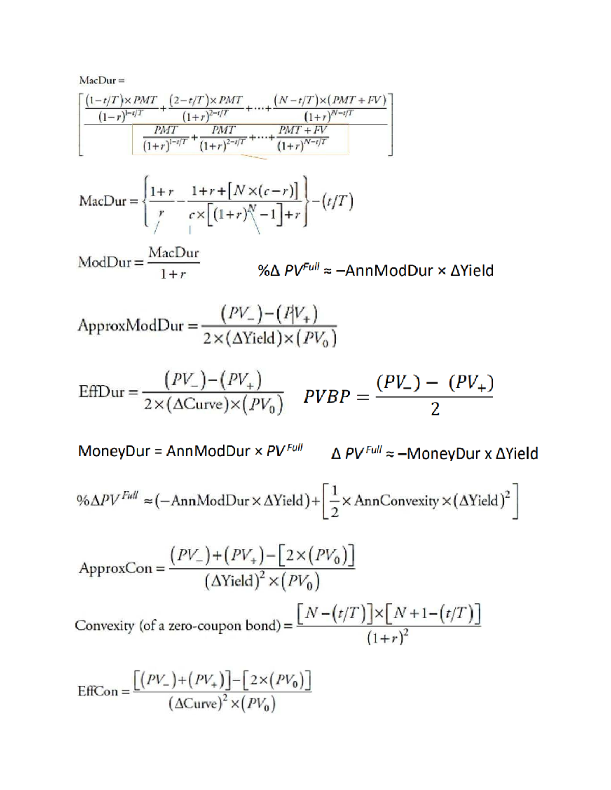 Formula sheet - Portfolio investment management - MacDur MacDur MacDur ...