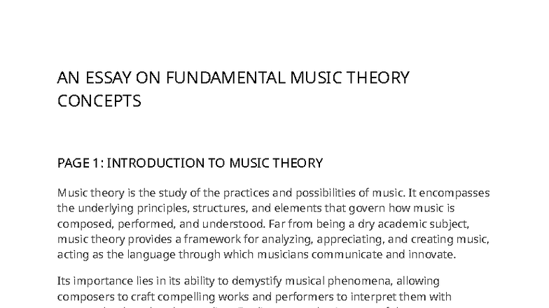 MUS 101: ESSAY ON FUNDAMENTAL MUSIC THEORY CONCEPTS - Studocu