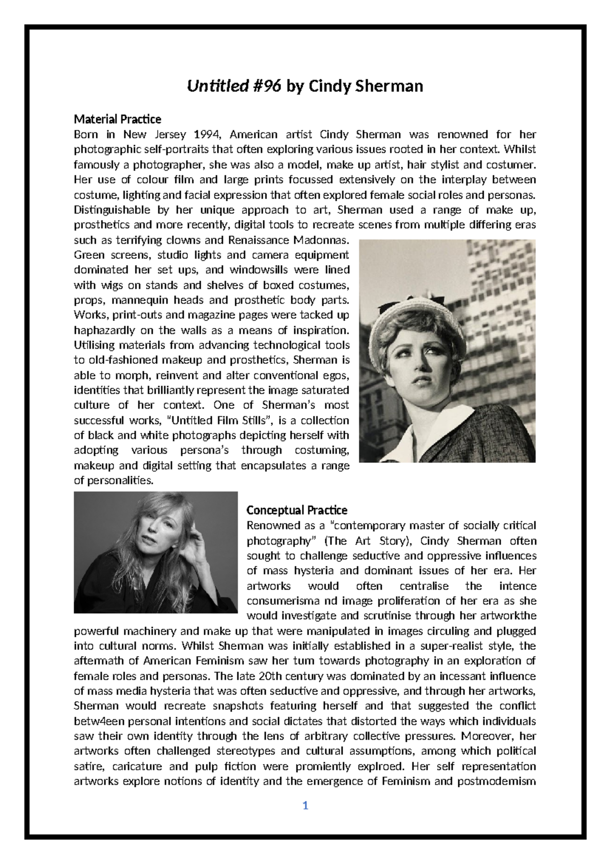 Cynthia Sherman - Analyzing 