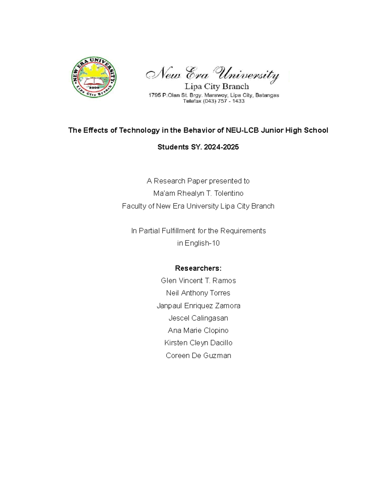 The Effects of Technology on Junior High Students' Behavior and ...