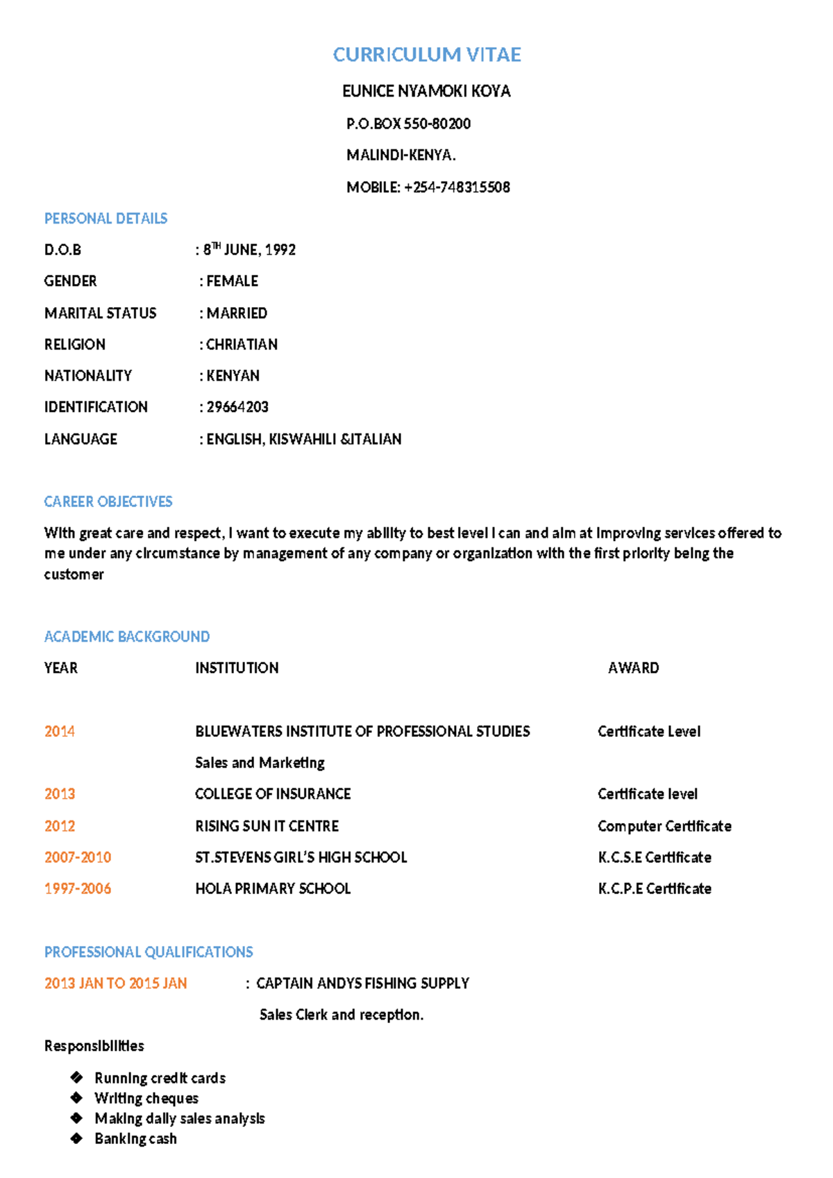 Curriculum Vitae 222 - computer packages notes - CURRICULUM VITAE ...