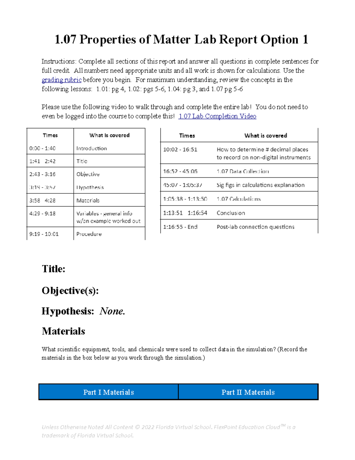 1.07 Lab Report: Properties of Matter Analysis and Findings - Studocu